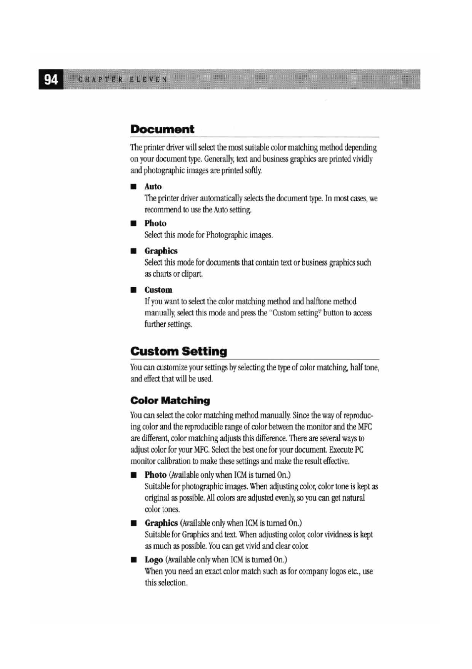 Document, Custom setting, Document custom setting | Brother MFC7000FC User Manual | Page 102 / 147