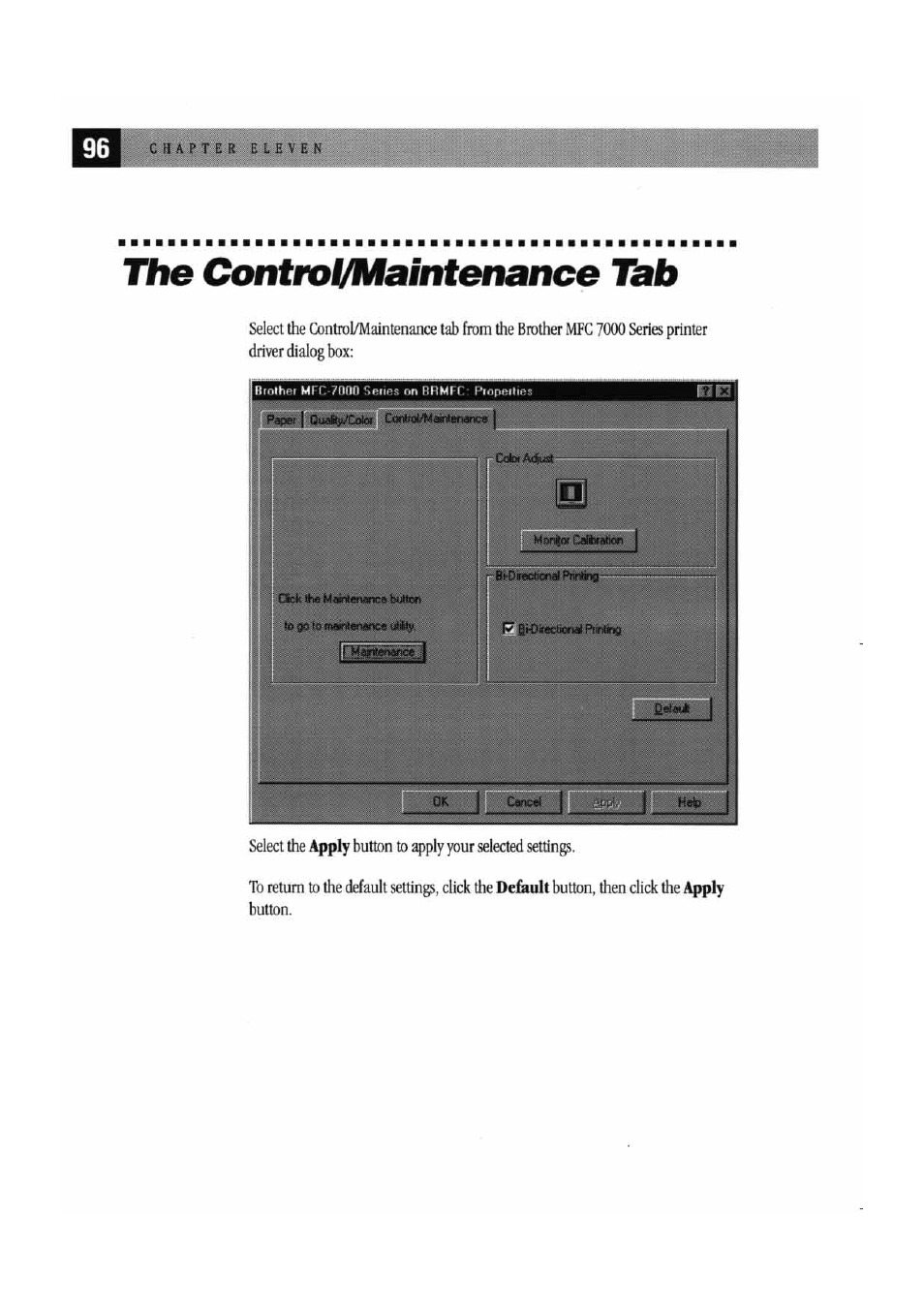 The control/maintenance tab | Brother MFC7000FC User Manual | Page 104 / 147