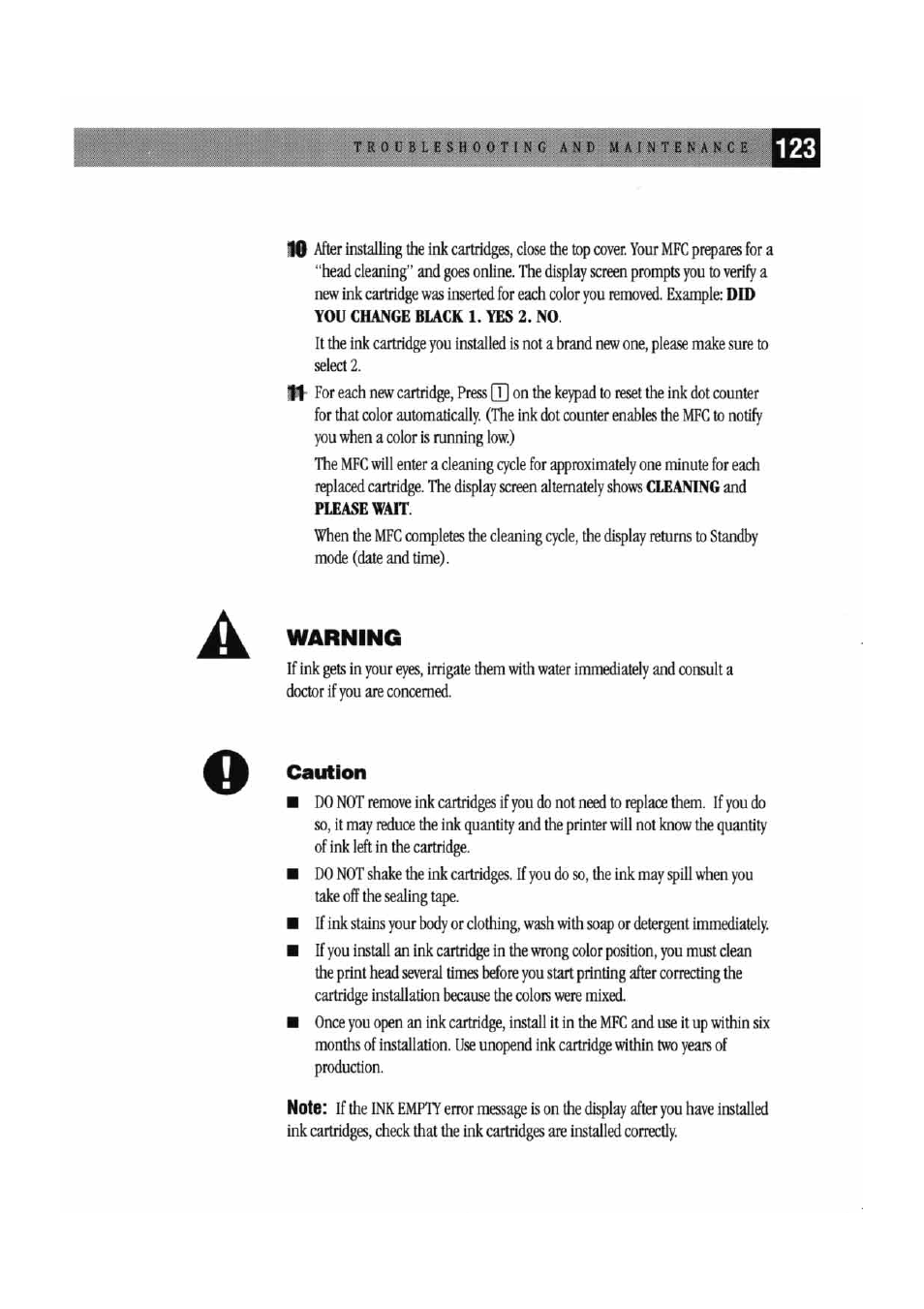 Warning | Brother MFC7000FC User Manual | Page 131 / 147