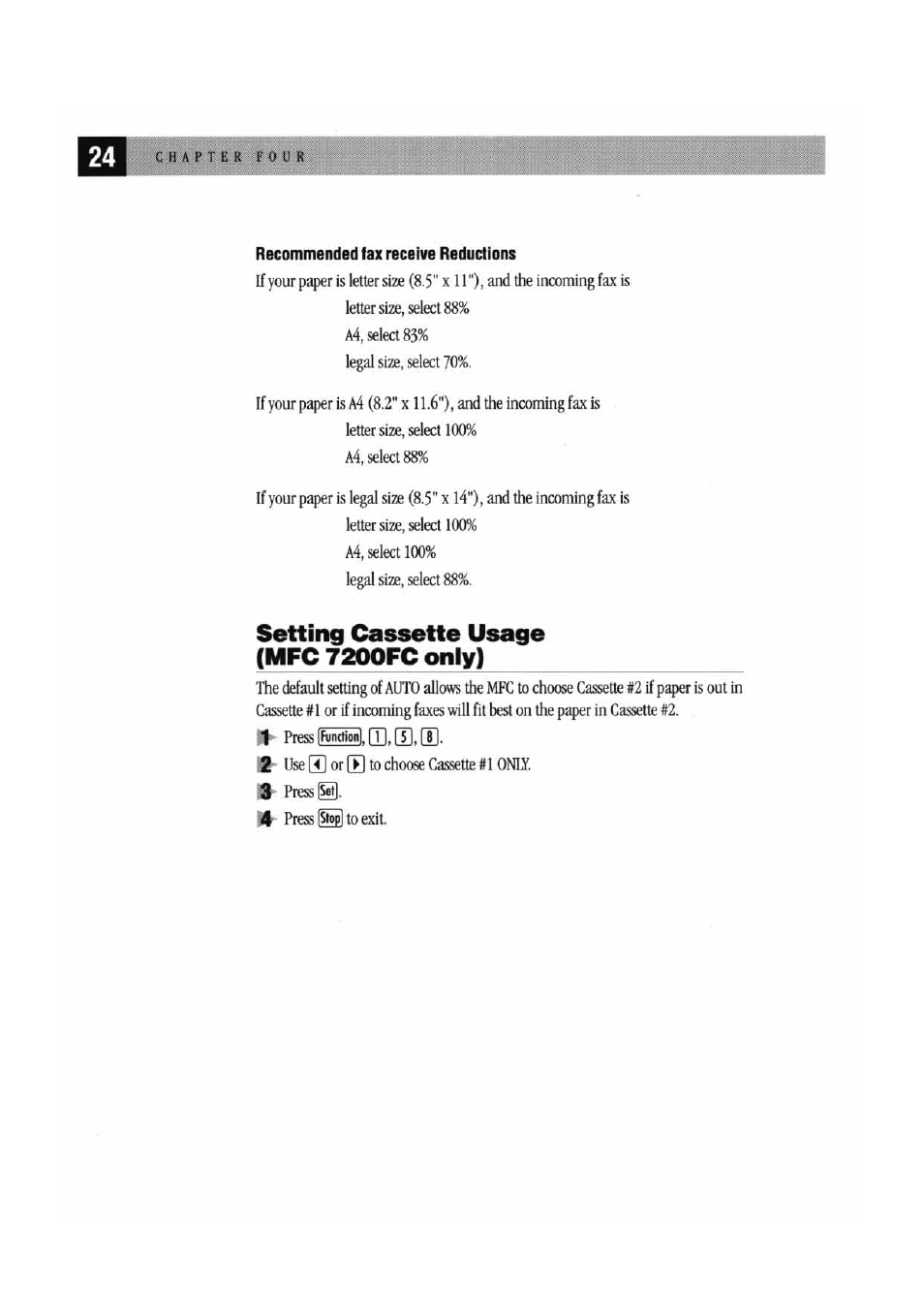 Recommended fax receive reductions, Setting cassette usage (mfc 7200fc only), Edissiissèl | Brother MFC7000FC User Manual | Page 32 / 147