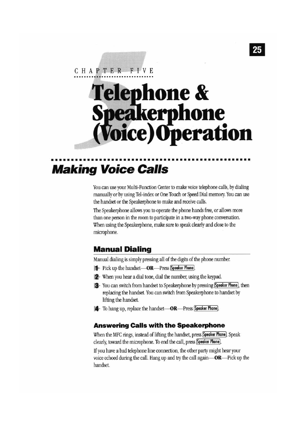 Telephone & sjm^erahone (voice) curation, Manual dialing, Sjm^erahone | Telephone, Voice) curation, Making voice caiis | Brother MFC7000FC User Manual | Page 33 / 147