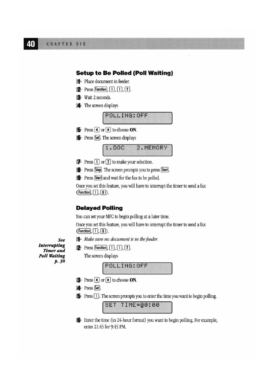 Set time=q0:00 | Brother MFC7000FC User Manual | Page 48 / 147