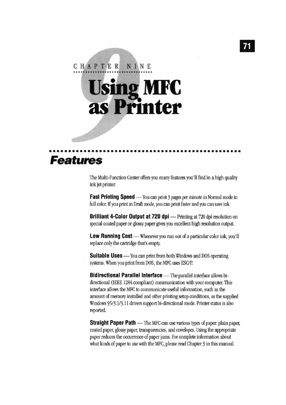 Usiiifimfc, Iter, Features | Usiiifimfc iter | Brother MFC7000FC User Manual | Page 79 / 147
