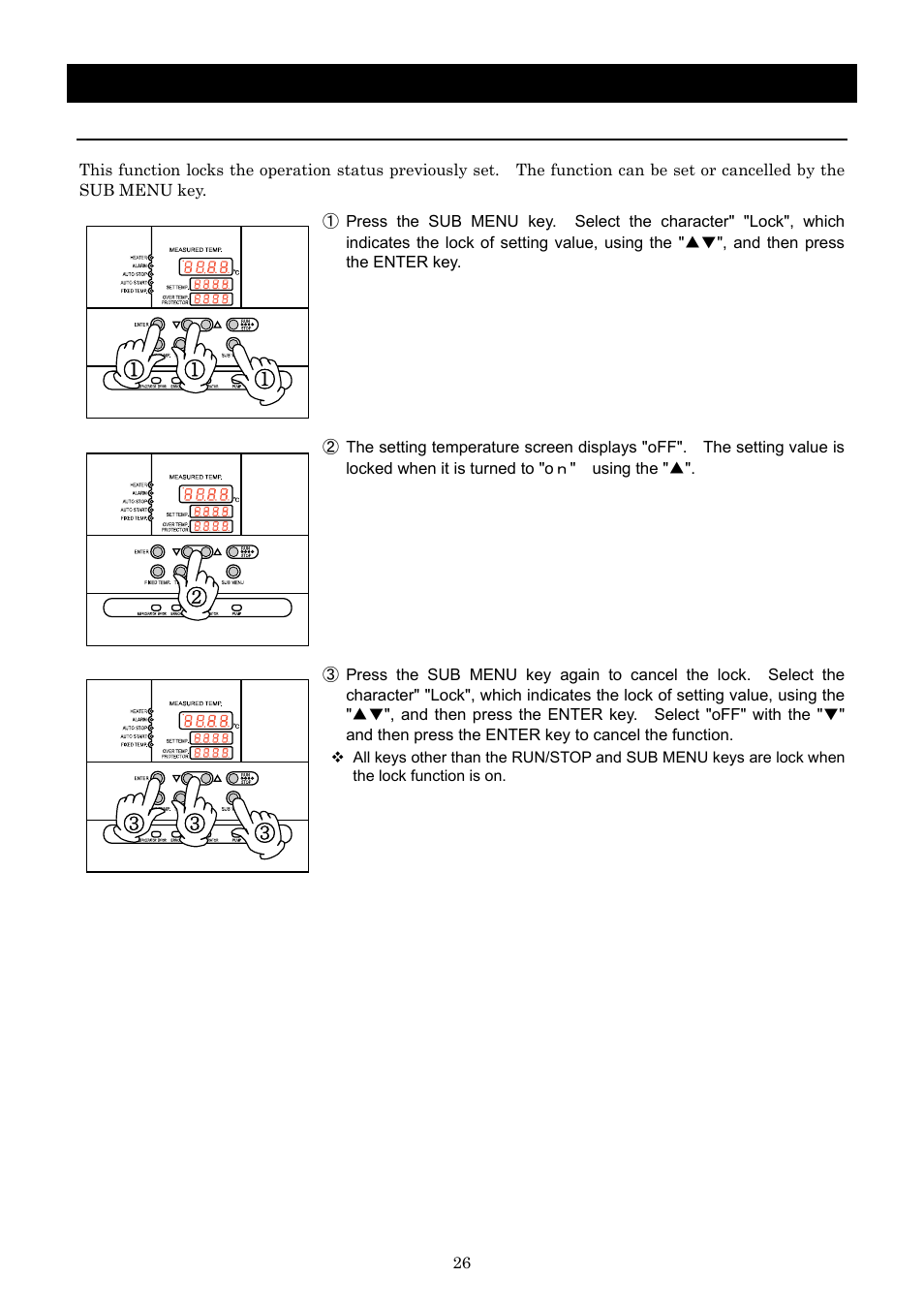 Operation method, Lock function | Yamato Scientific CLH600 Cool Line User Manual | Page 29 / 65