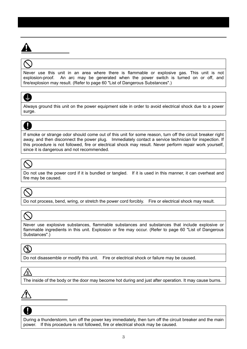 Cautions in using with safety, Warning, Caution | Fundamental matters of "warning!" and "caution | Yamato Scientific CLH600 Cool Line User Manual | Page 6 / 65