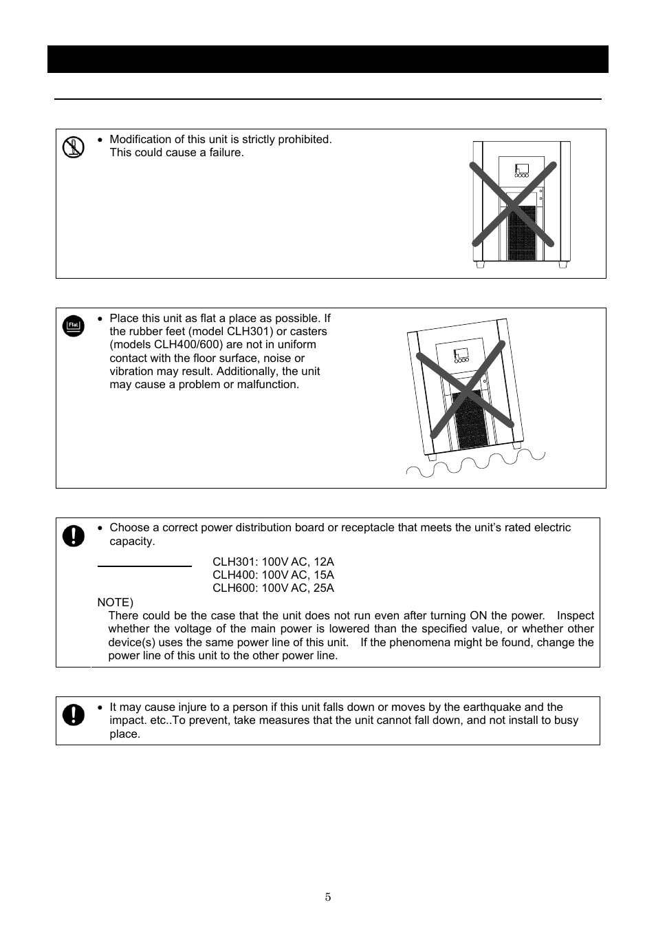 Before using this unit, Requirements for installation, Modification | Yamato Scientific CLH600 Cool Line User Manual | Page 8 / 65