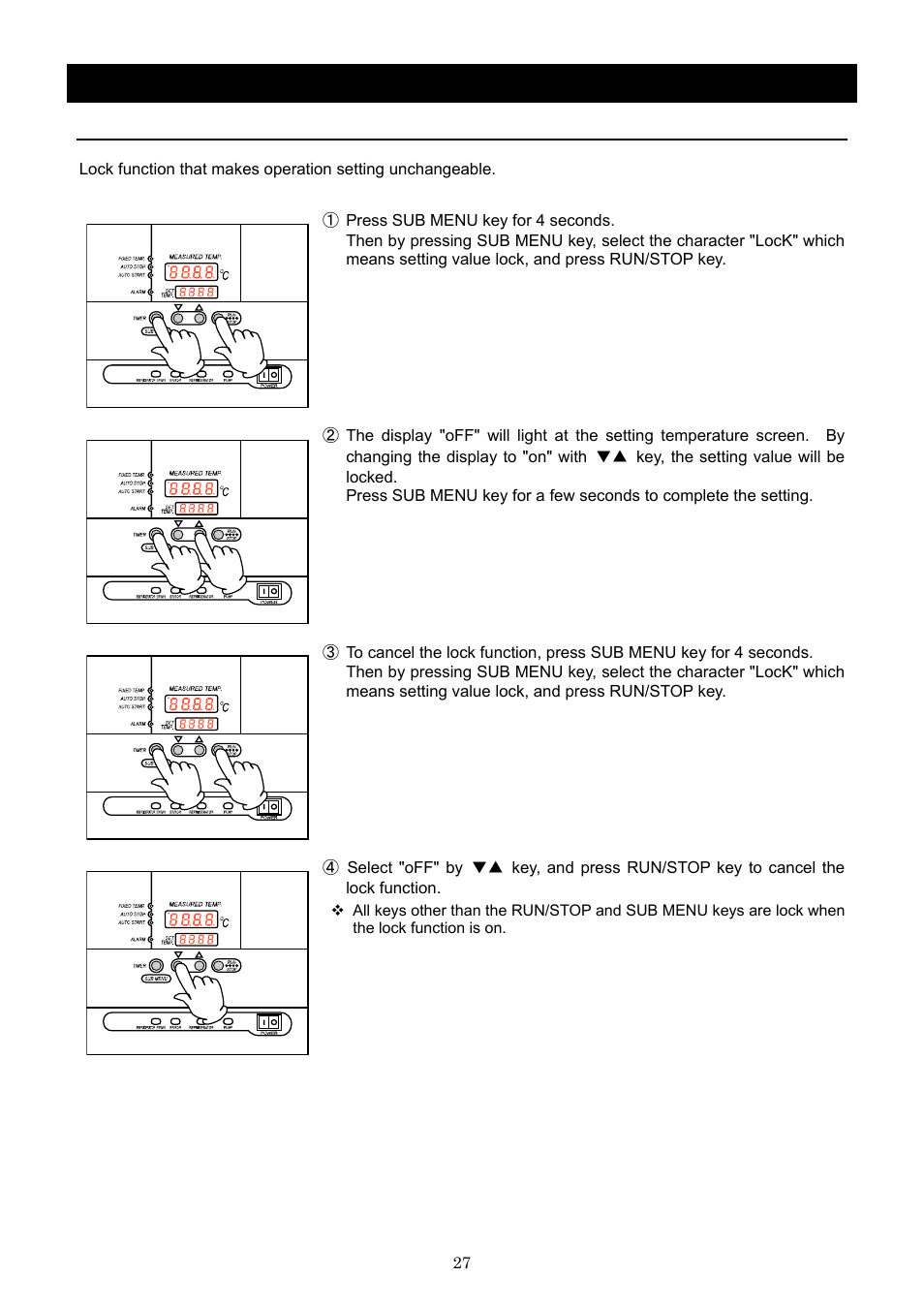 Operation method, Lock function | Yamato Scientific CLS600 Cool Line User Manual | Page 30 / 55