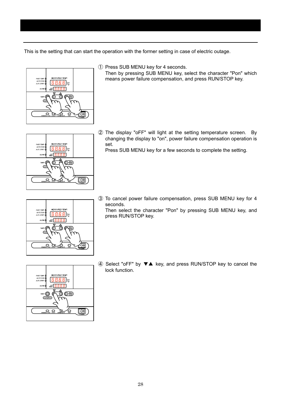 Operation method, Power failure compensation function | Yamato Scientific CLS600 Cool Line User Manual | Page 31 / 55