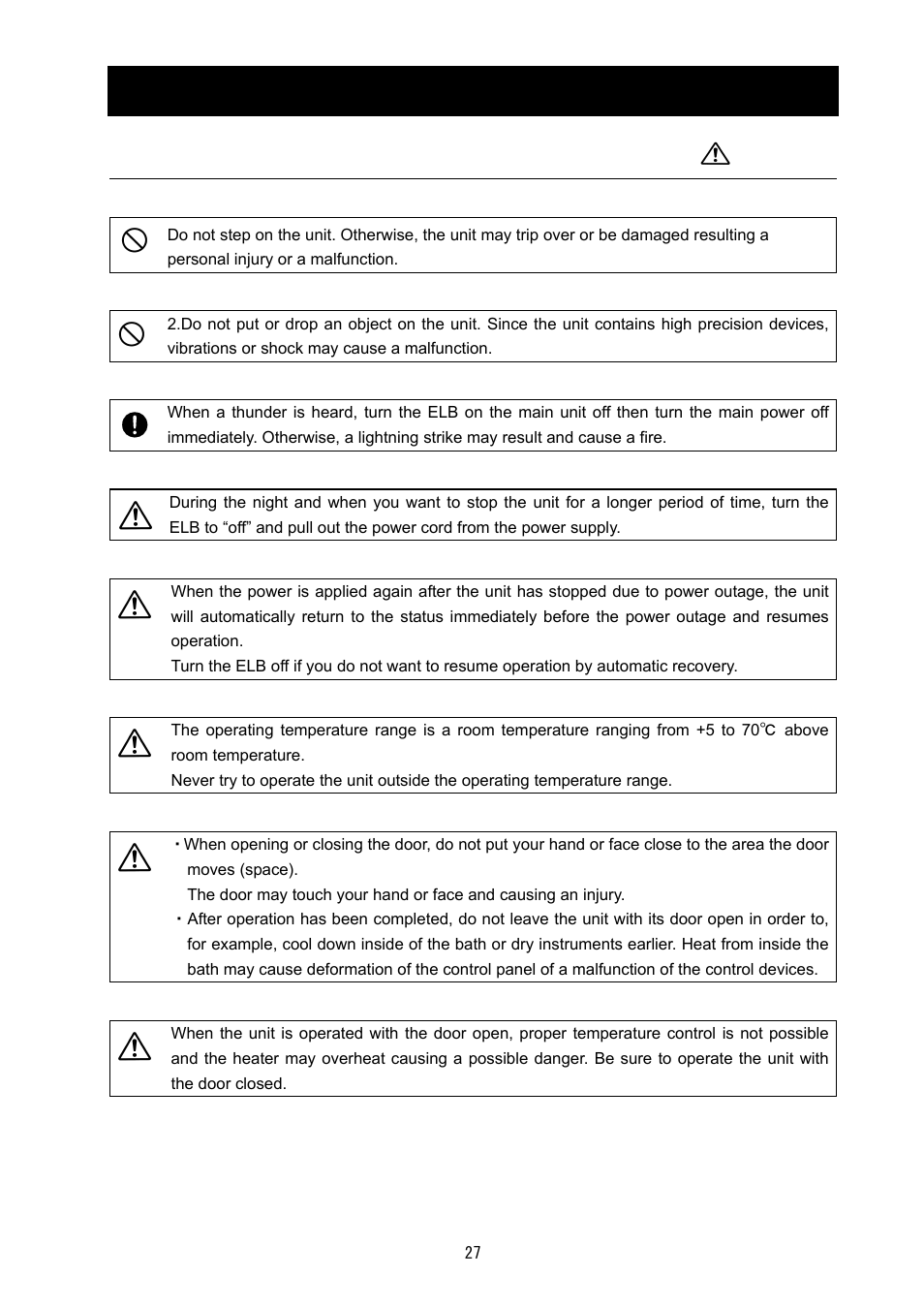 Cautions on handling, Caution | Yamato Scientific DG400 Drying Ovens for Laboratory Tools User Manual | Page 29 / 41