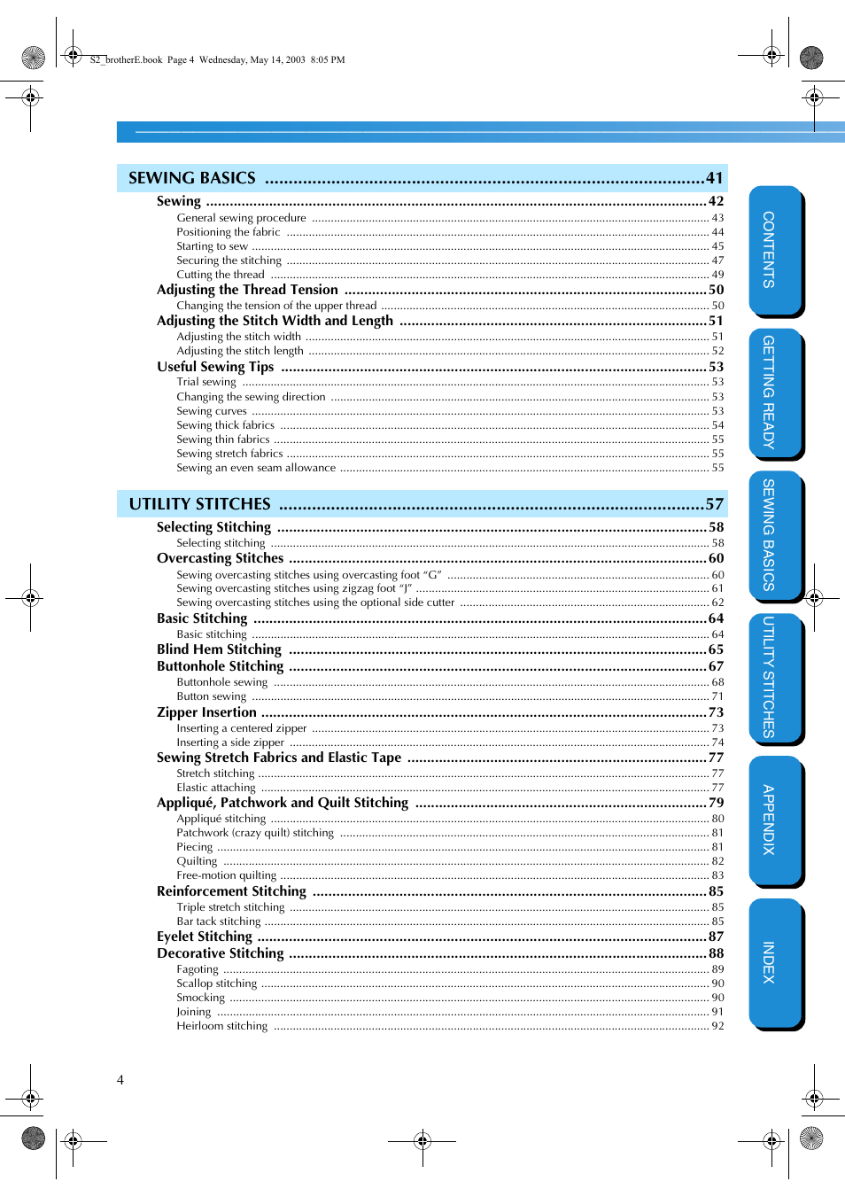 Sewing basics, Utility stitches | Brother CS-8060 User Manual | Page 10 / 116