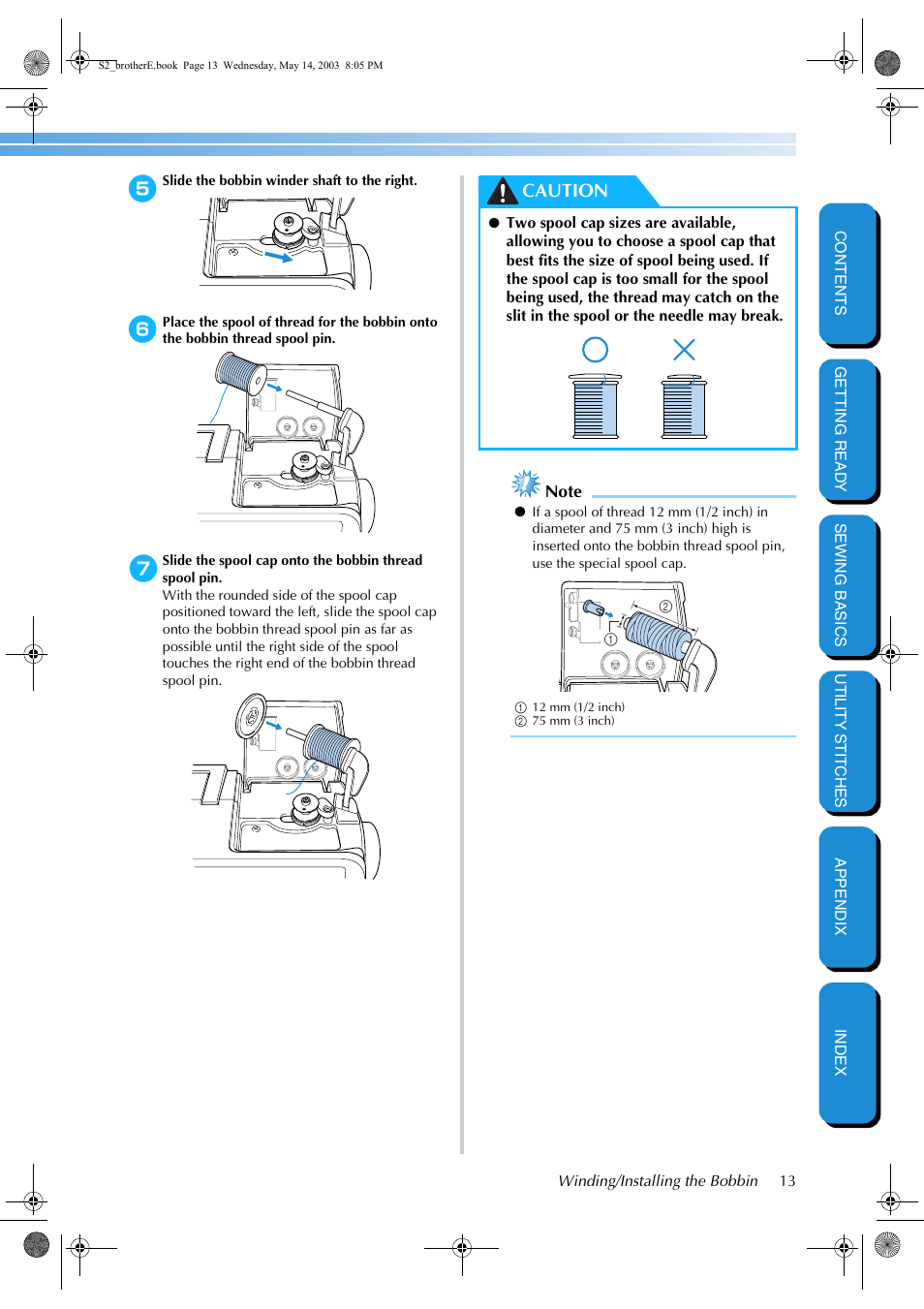 Caution | Brother CS-8060 User Manual | Page 19 / 116