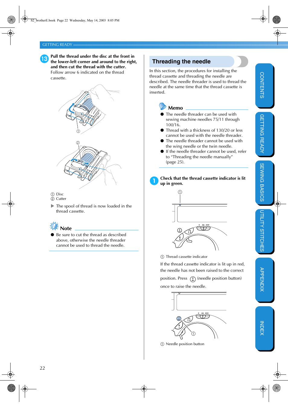 Threading the needle | Brother CS-8060 User Manual | Page 28 / 116