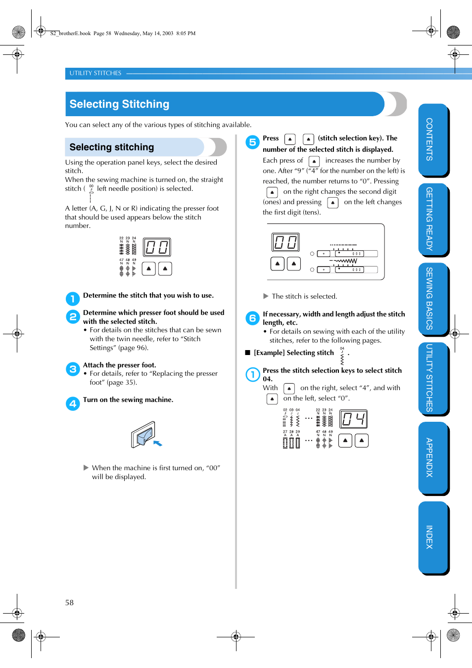 Selecting stitching | Brother CS-8060 User Manual | Page 64 / 116