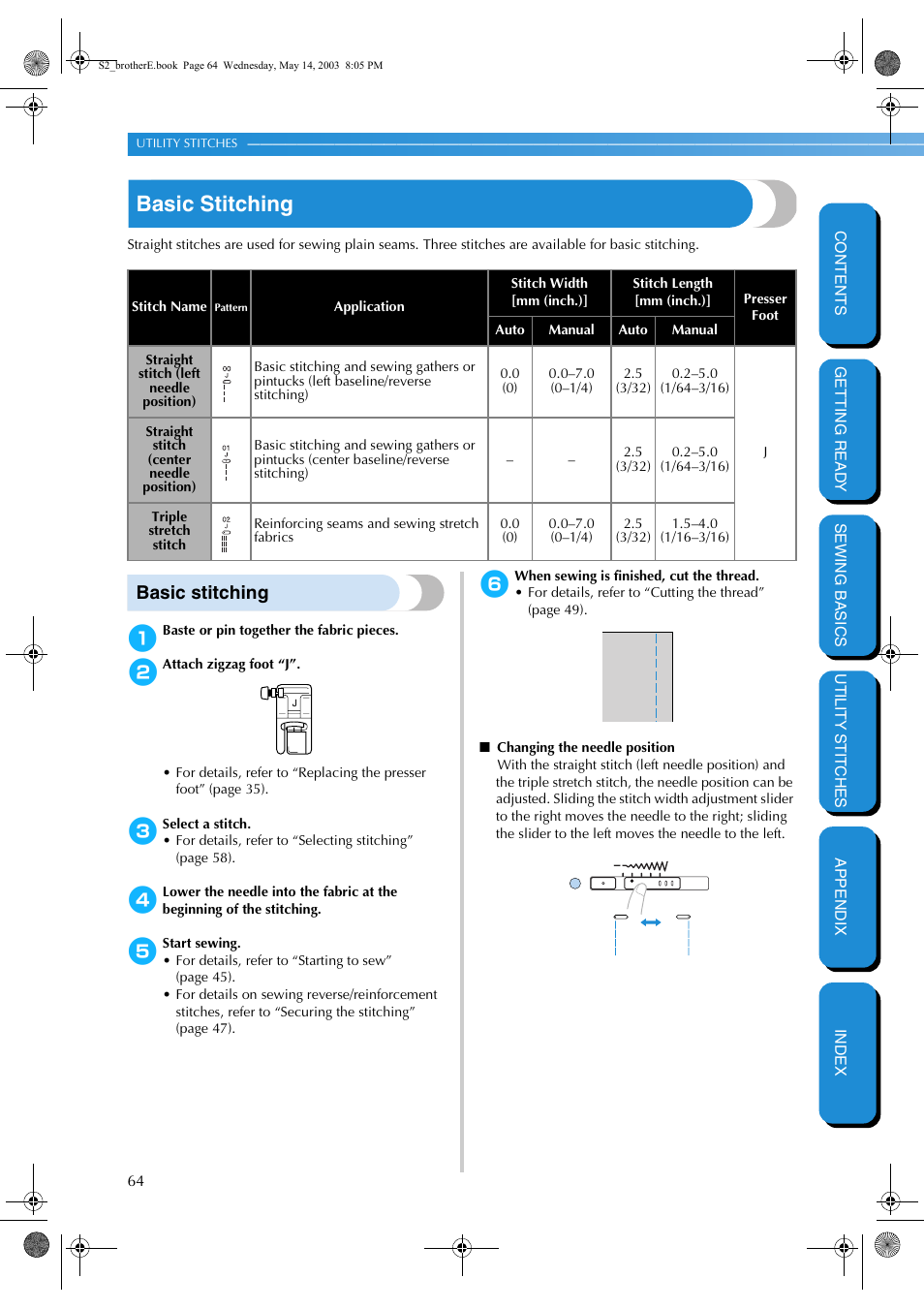 Basic stitching | Brother CS-8060 User Manual | Page 70 / 116