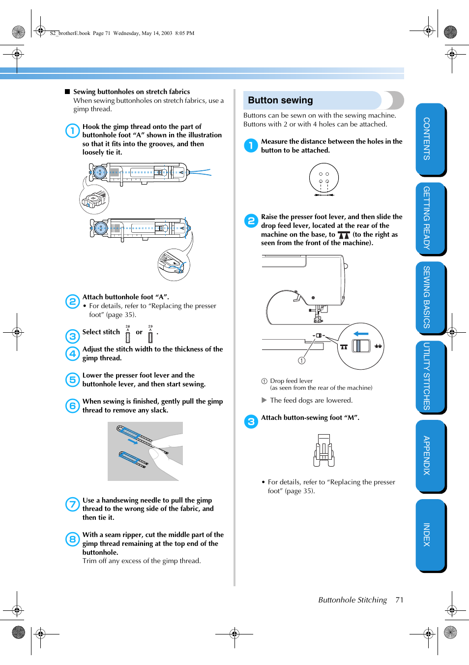 Button sewing | Brother CS-8060 User Manual | Page 77 / 116