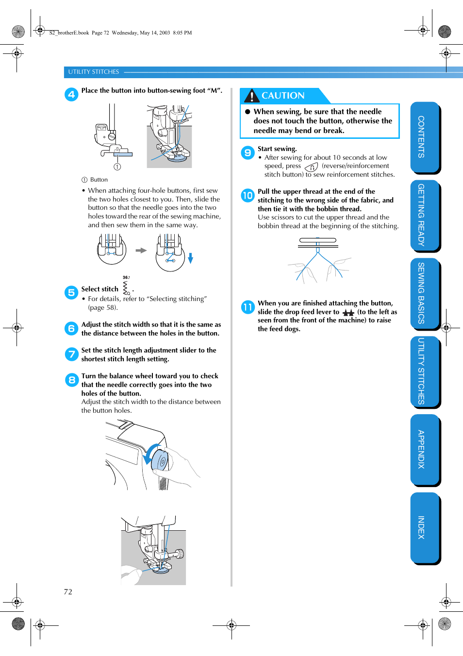 Caution | Brother CS-8060 User Manual | Page 78 / 116