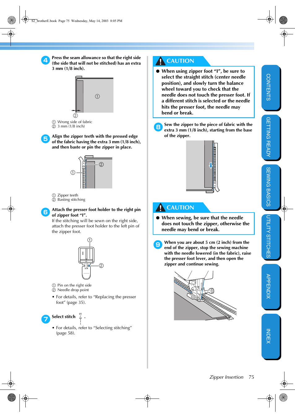 Caution | Brother CS-8060 User Manual | Page 81 / 116