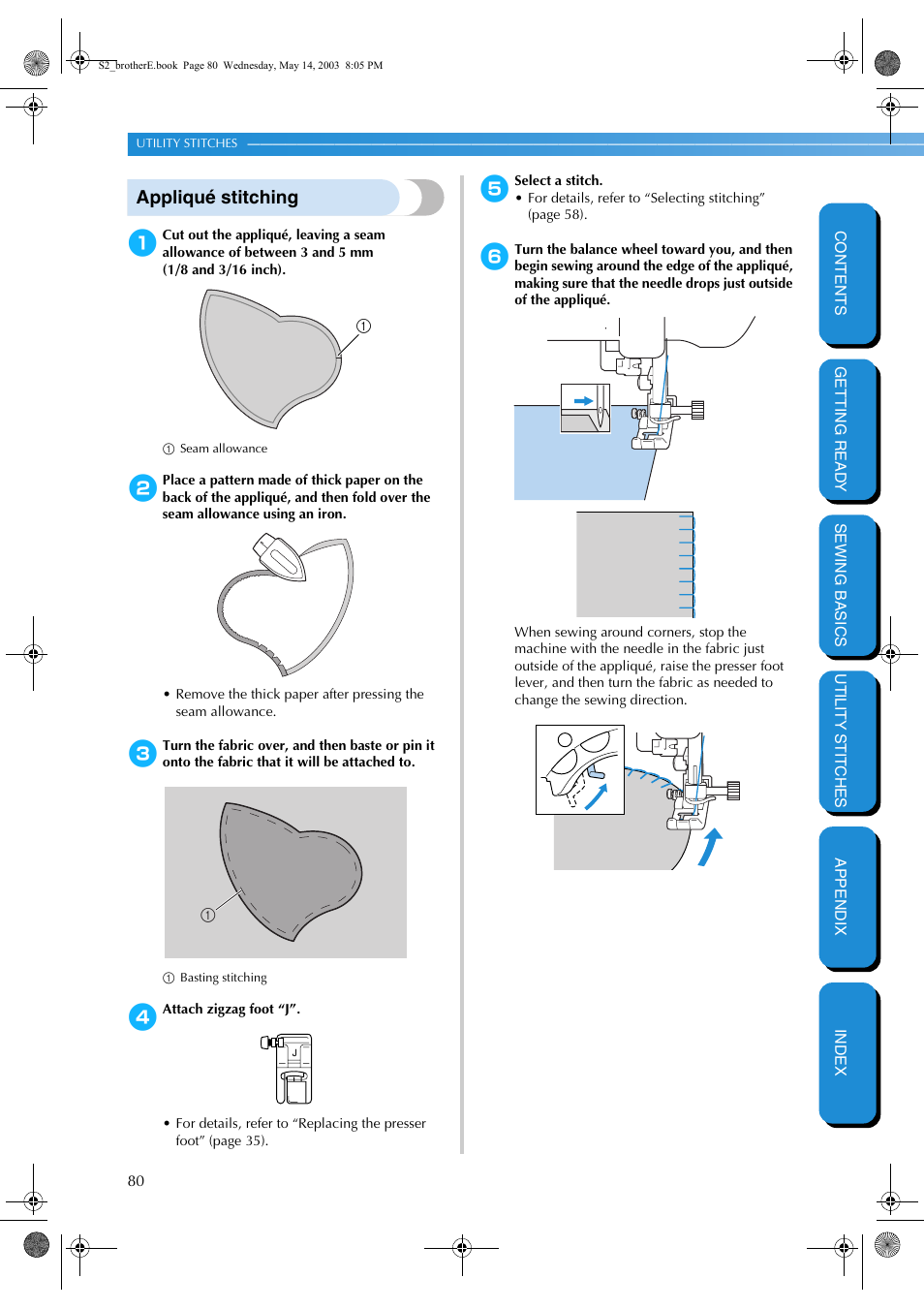 Appliqué stitching | Brother CS-8060 User Manual | Page 86 / 116