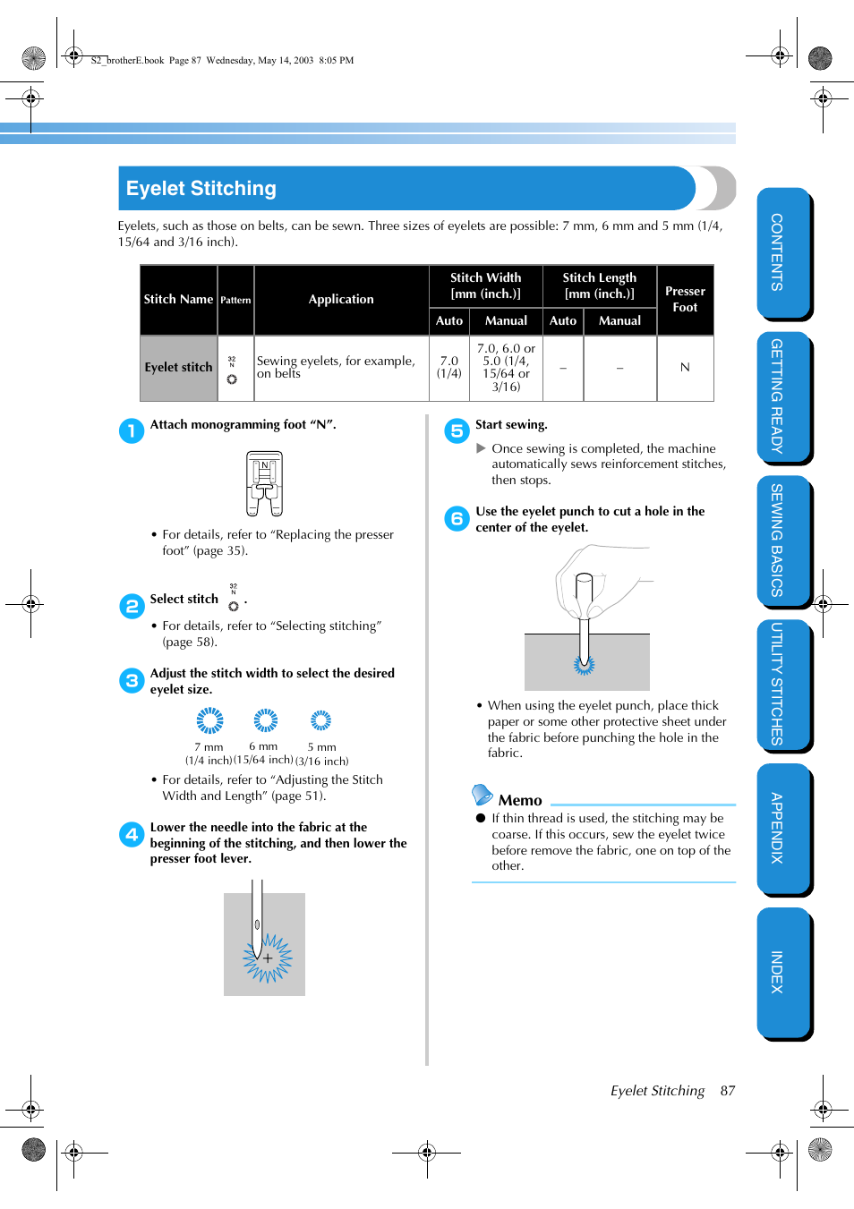 Eyelet stitching | Brother CS-8060 User Manual | Page 93 / 116