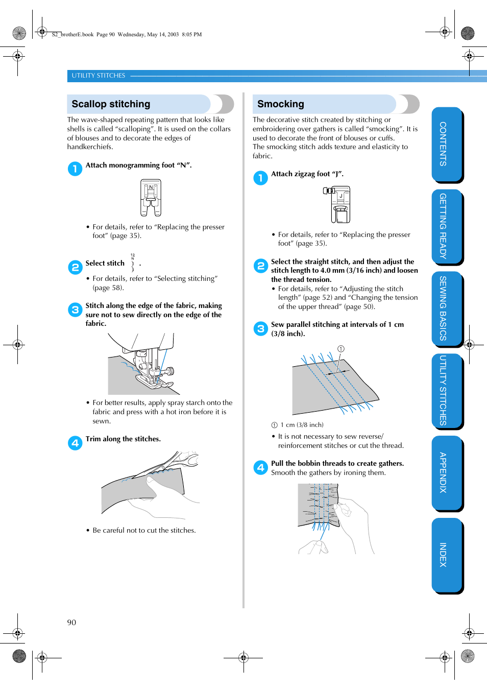 Scallop stitching, Smocking, Scallop stitching smocking | Brother CS-8060 User Manual | Page 96 / 116