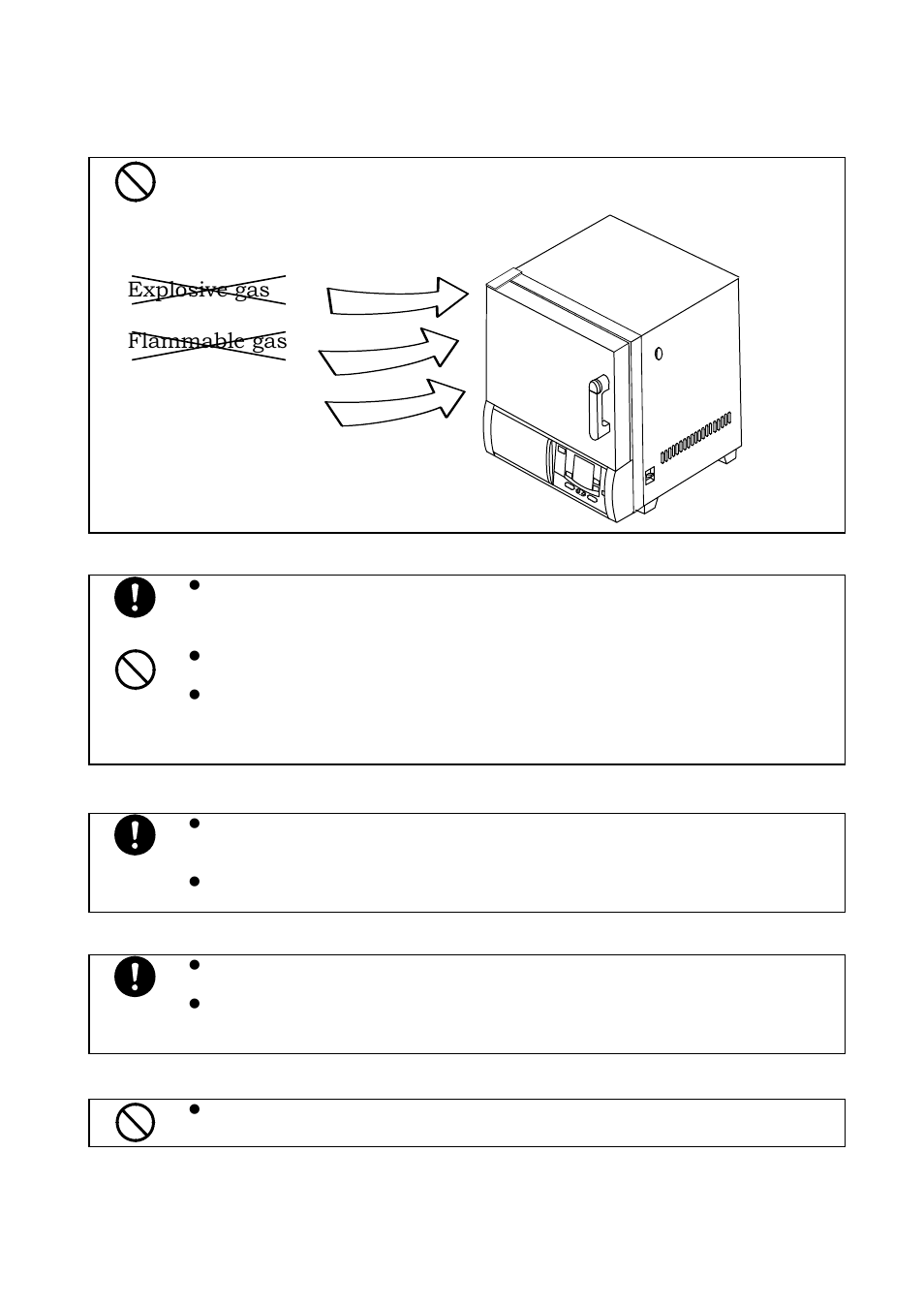 Requirements for installation, Explosive gas flammable gas | Yamato Scientific DN410H Constant Temperature Ovens User Manual | Page 13 / 88