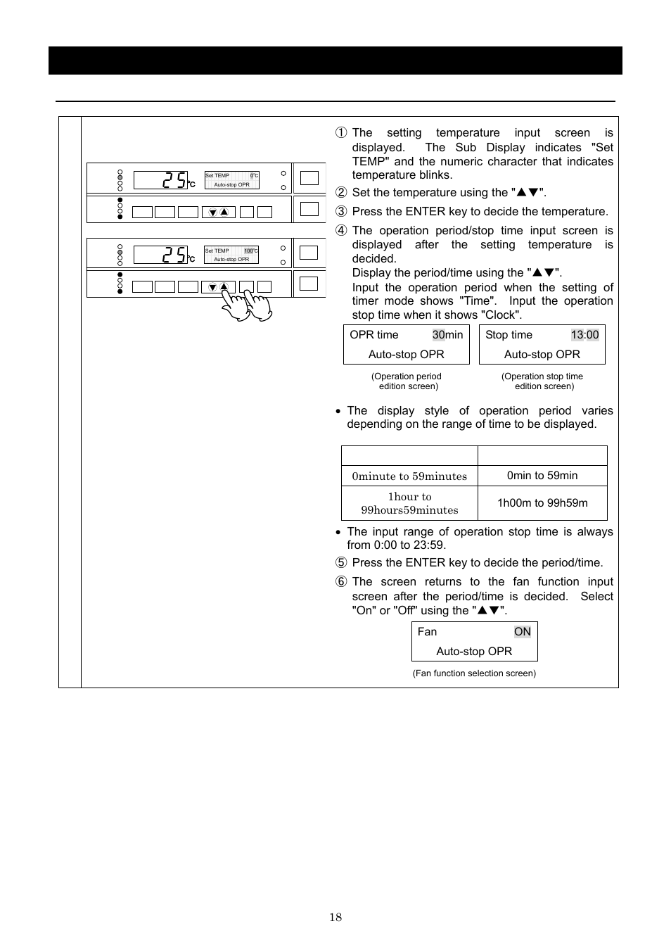 Operation method, Auto stop operation | Yamato Scientific DNF 910 Constant Temperature Ovens User Manual | Page 22 / 76