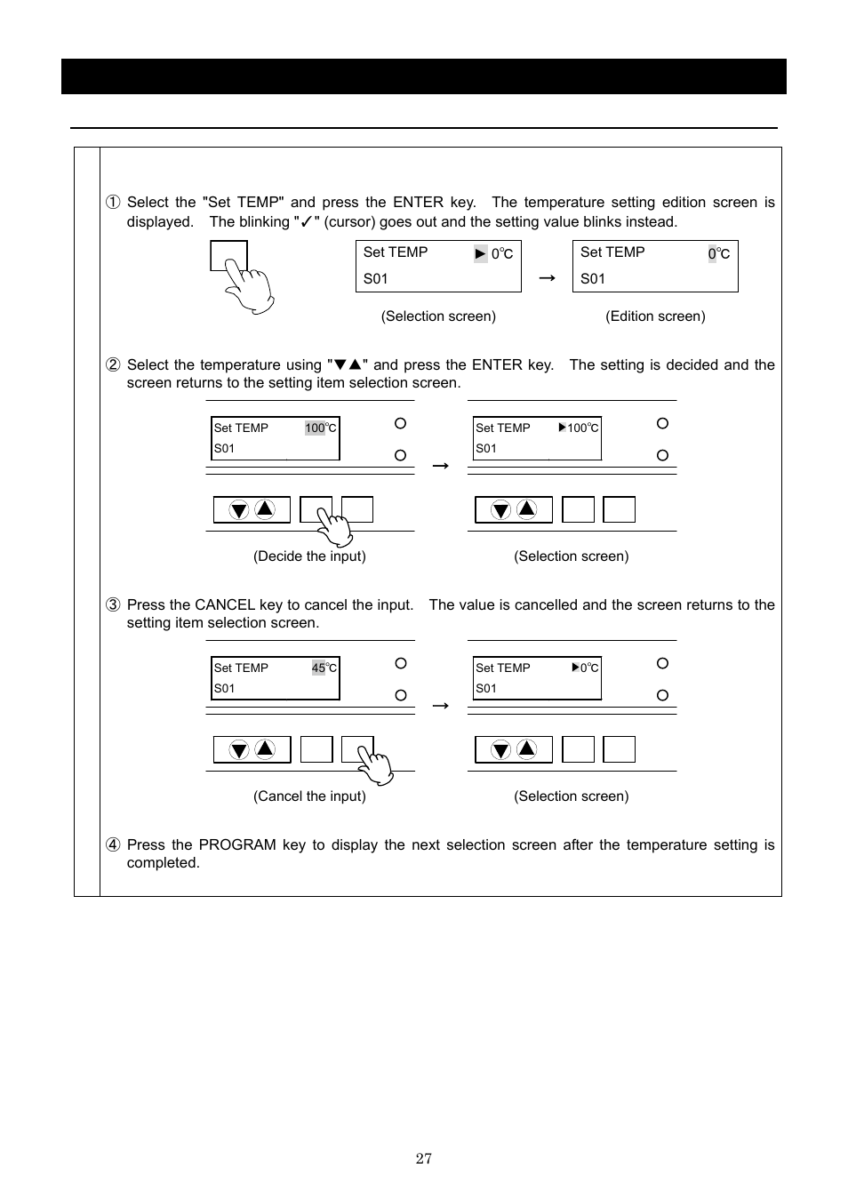 Operation method, Input program; set the temperature | Yamato Scientific DNF 910 Constant Temperature Ovens User Manual | Page 31 / 76