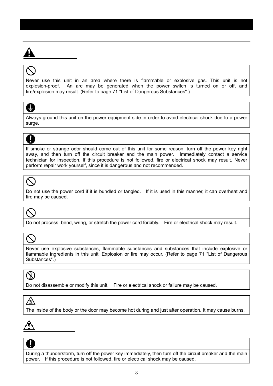 Cautions in using with safety, Warning, Caution | Fundamental matters of "warning!" and "caution | Yamato Scientific DNF 910 Constant Temperature Ovens User Manual | Page 7 / 76
