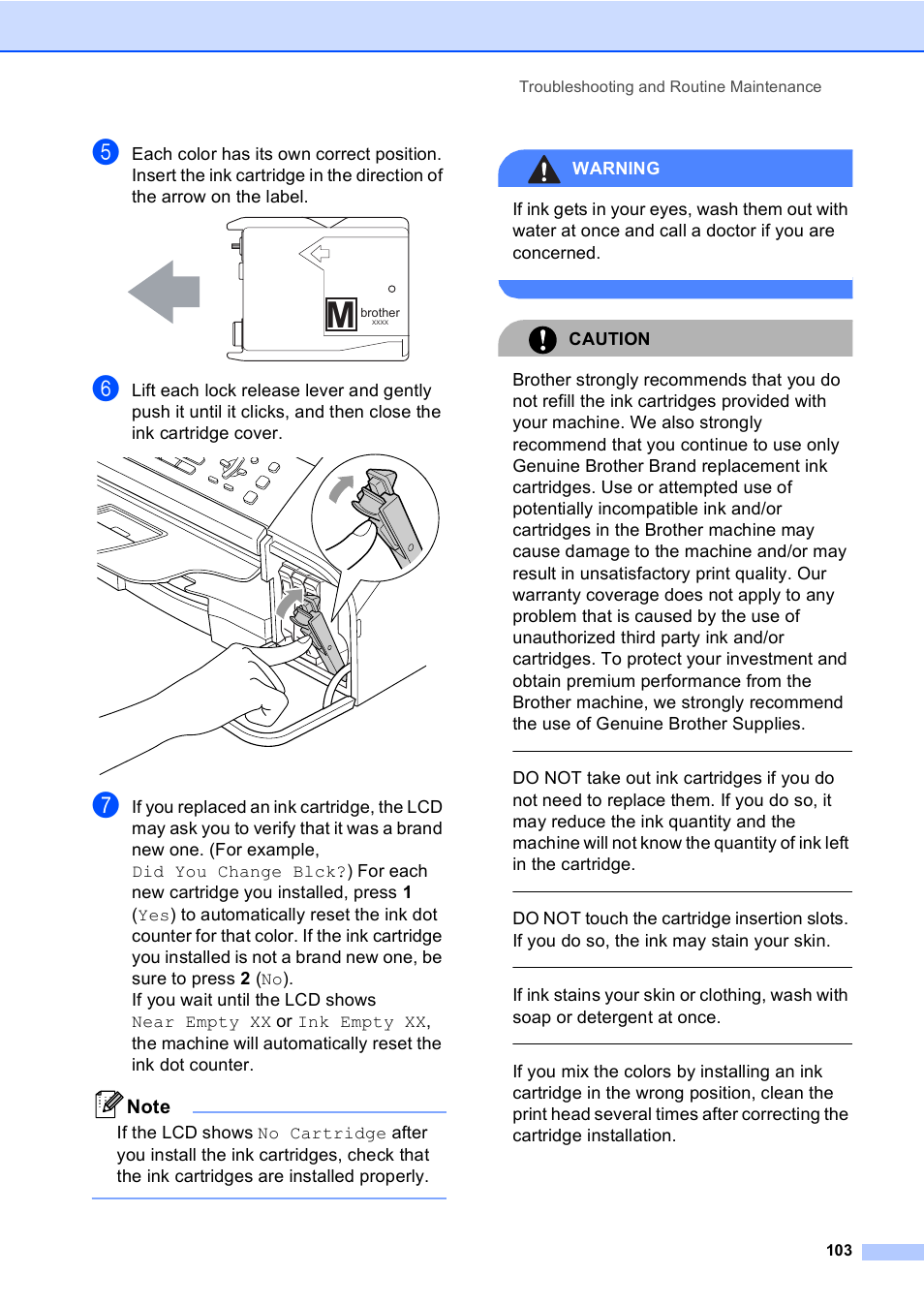 Warning, Caution | Brother FAX-1960C User Manual | Page 119 / 156