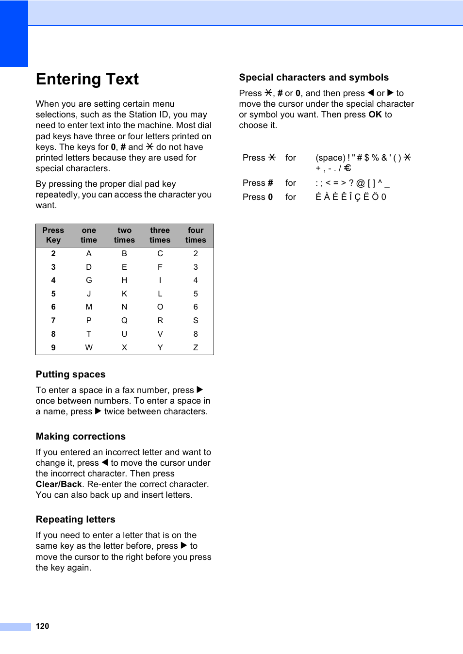 Entering text | Brother FAX-1960C User Manual | Page 136 / 156