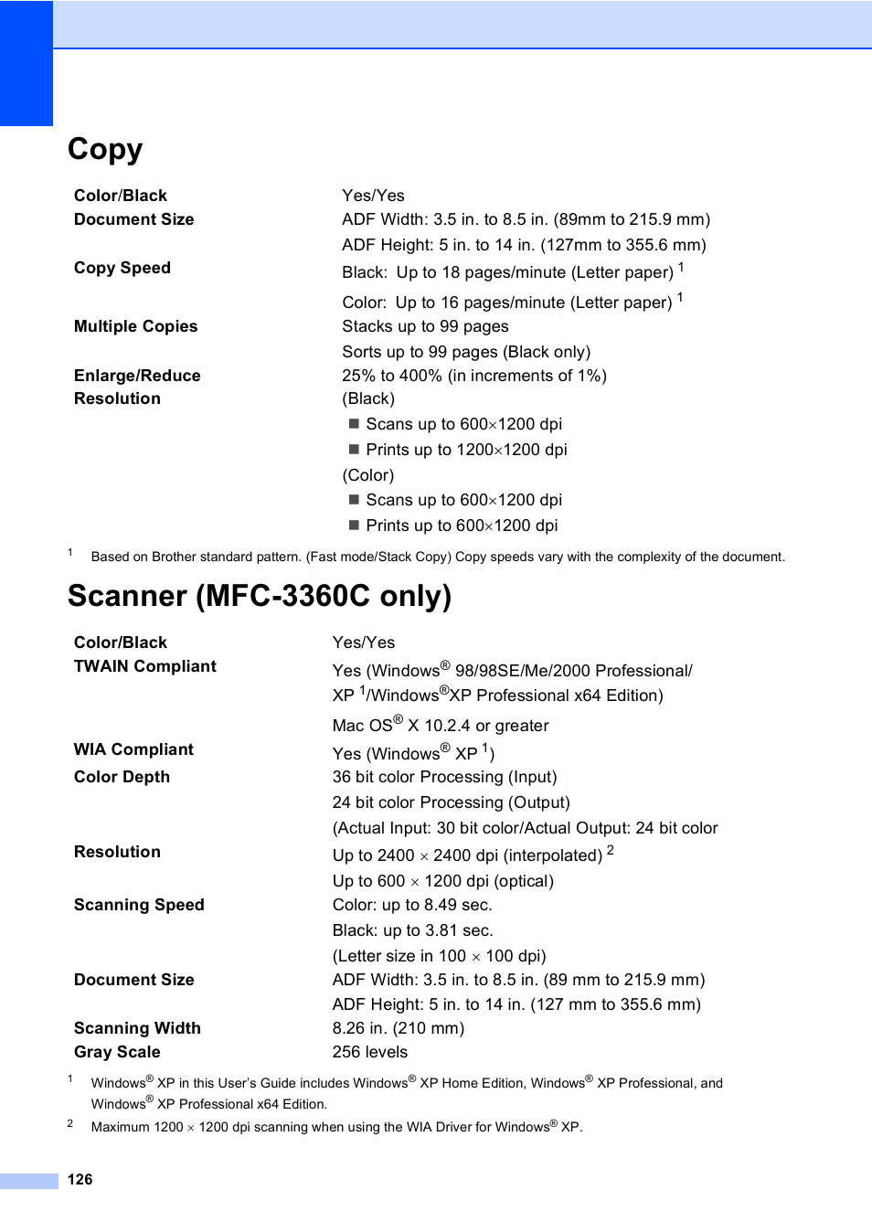 Copy, Scanner (mfc-3360c only), Copy scanner (mfc-3360c only) | Brother FAX-1960C User Manual | Page 142 / 156