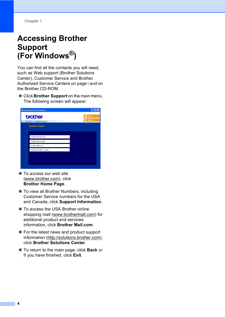 Accessing brother support (for windows®), Accessing brother support (for windows | Brother FAX-1960C User Manual | Page 20 / 156