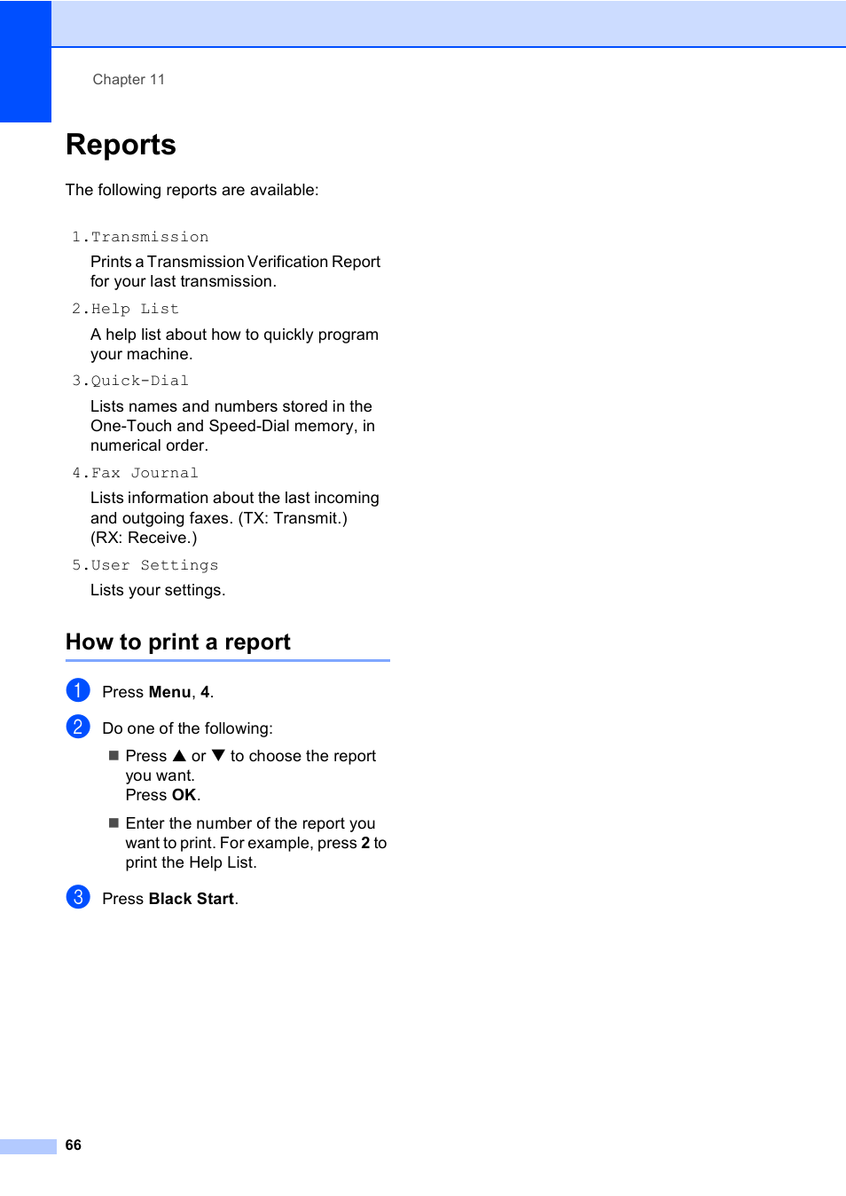 Reports, How to print a report | Brother FAX-1960C User Manual | Page 82 / 156