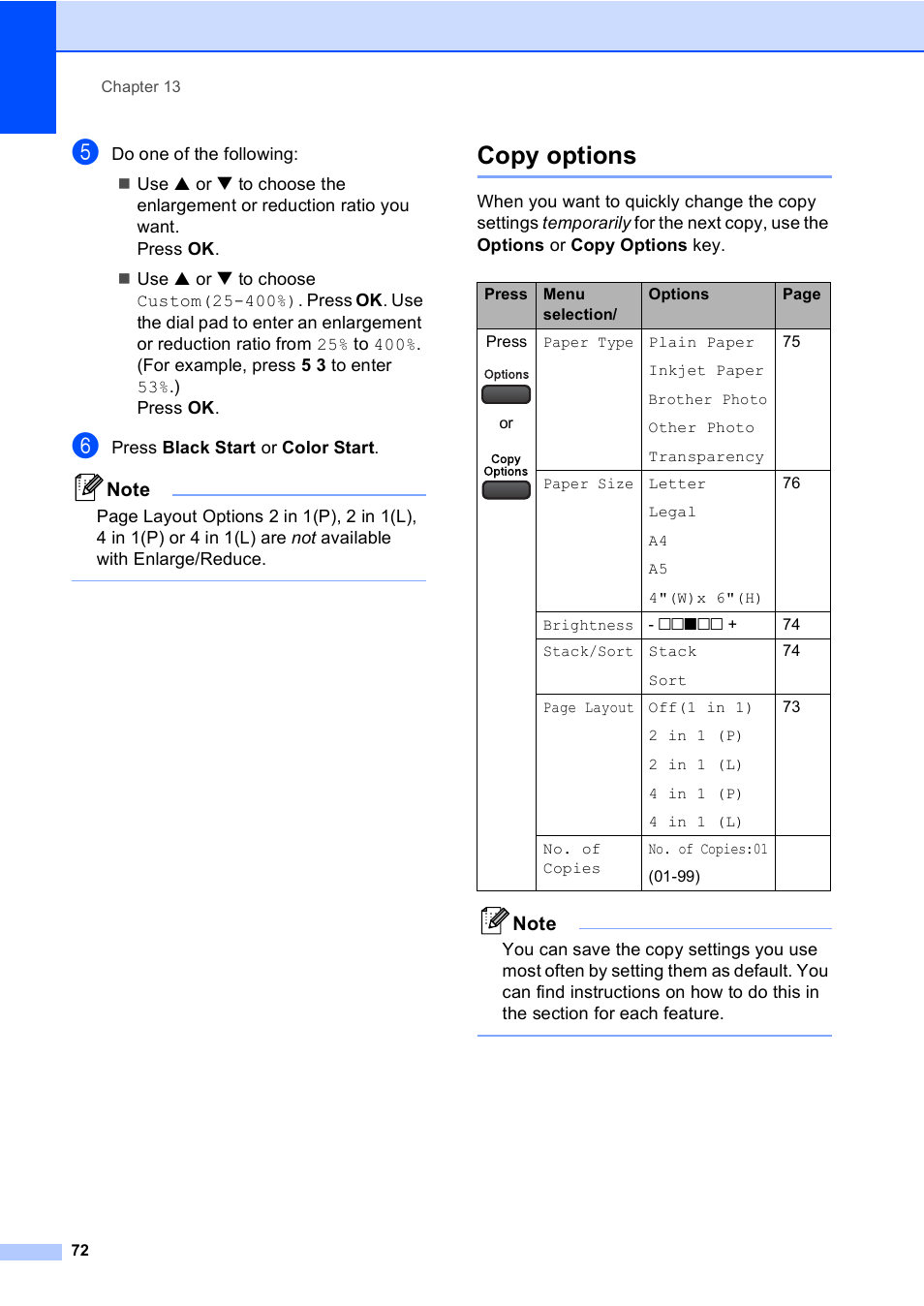 Copy options | Brother FAX-1960C User Manual | Page 88 / 156