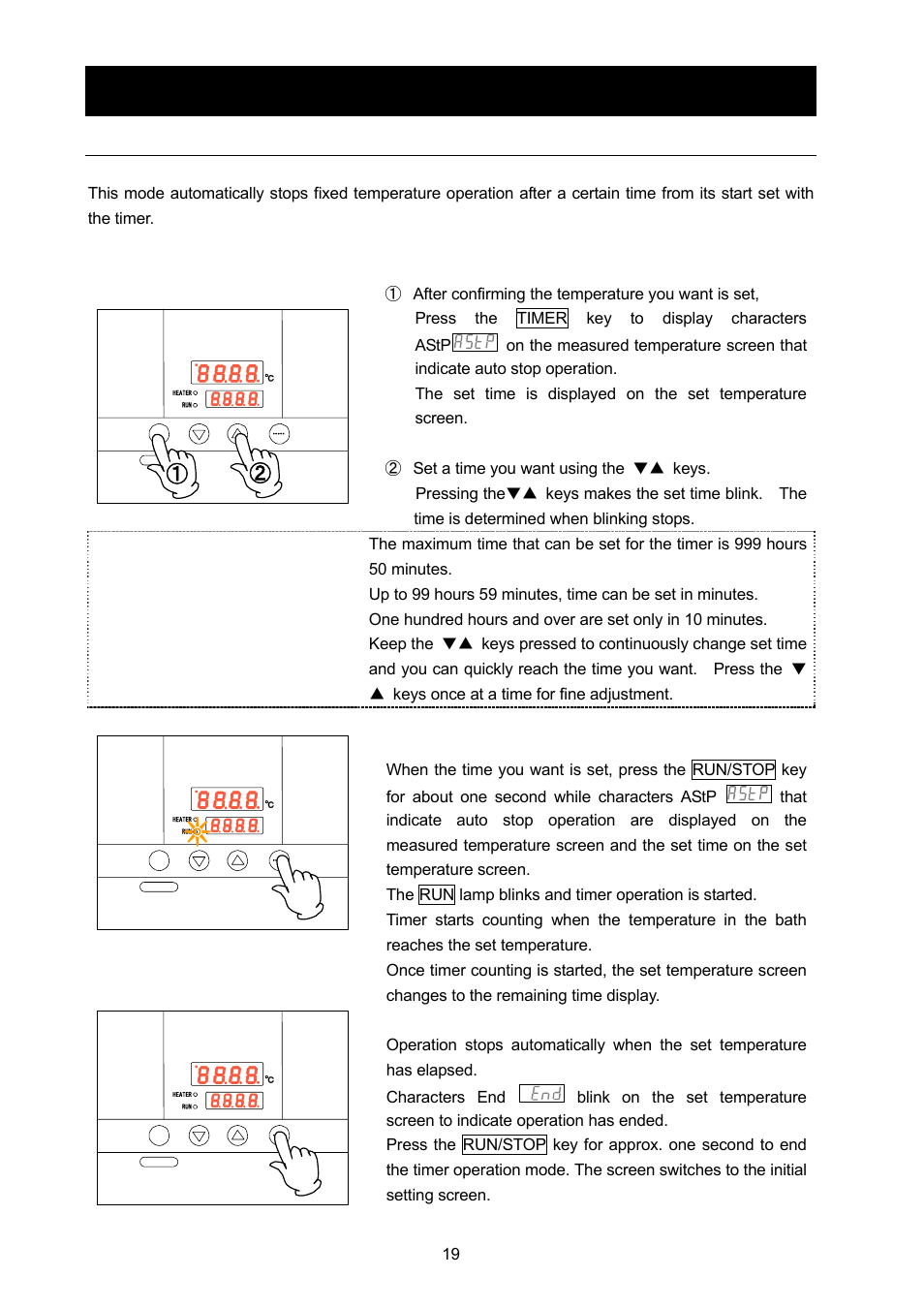 Operating procedures, Operating procedures (auto stop operation), Procedures for auto stop operation | About the timer function | Yamato Scientific DX602 Constant Temperature Drying Oven User Manual | Page 21 / 40