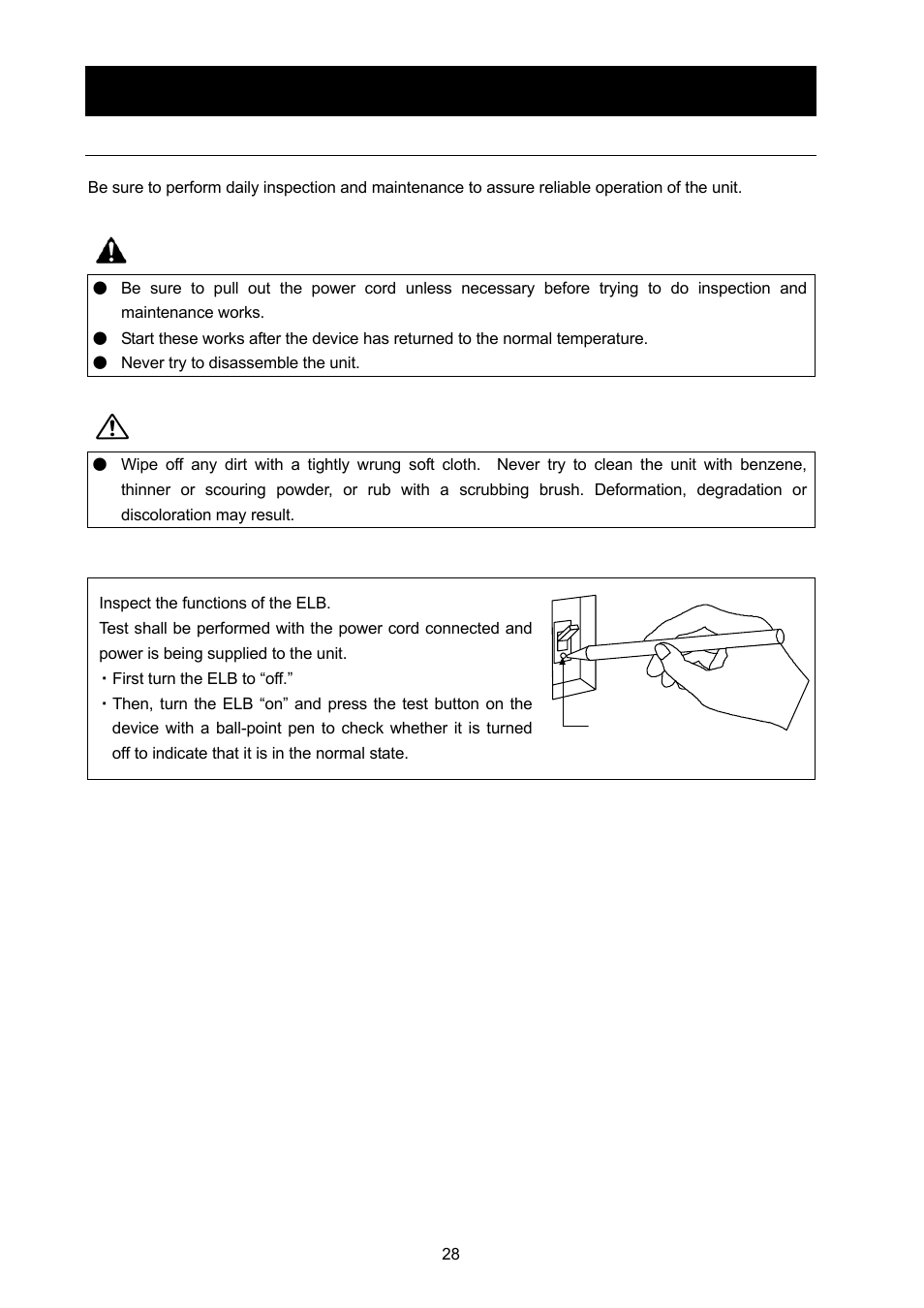 Maintenance procedures, Warning, Caution | Yamato Scientific DX602 Constant Temperature Drying Oven User Manual | Page 30 / 40