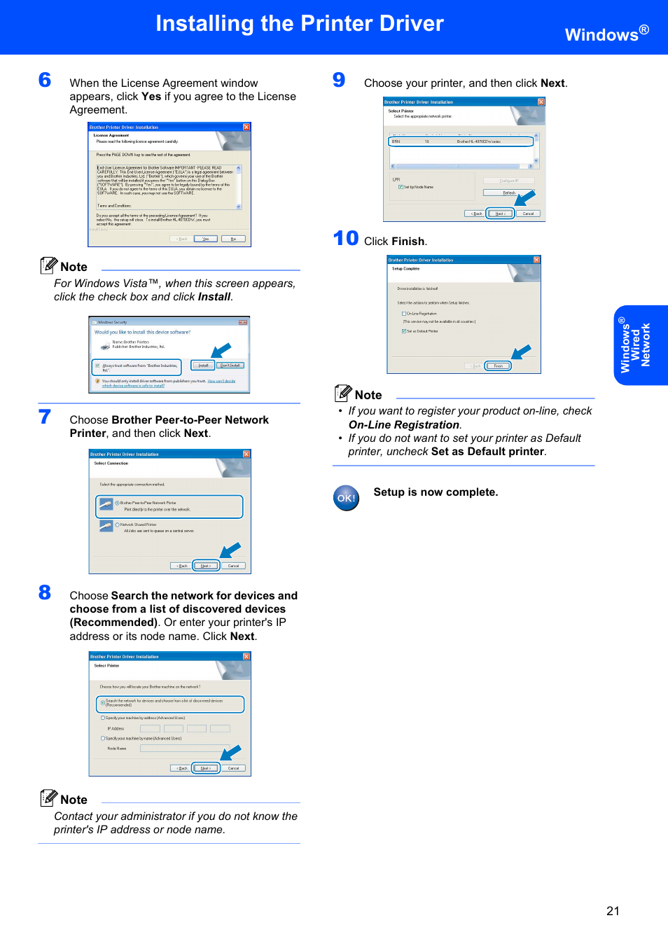 Installing the printer driver, Windows | Brother HL-4070CDW User Manual | Page 23 / 58