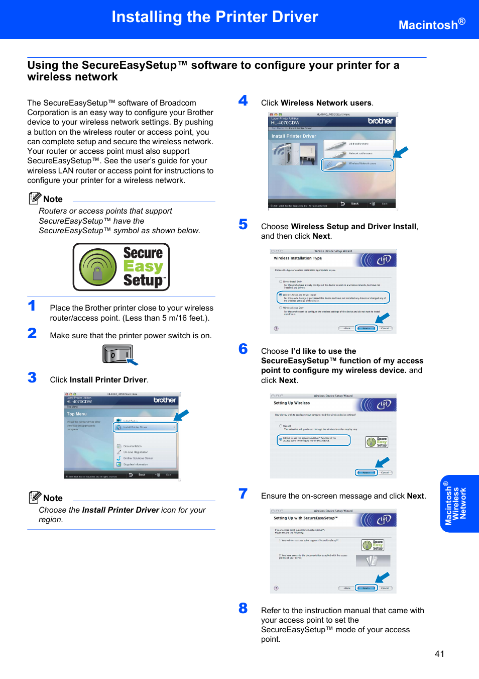 Installing the printer driver, Macintosh | Brother HL-4070CDW User Manual | Page 43 / 58