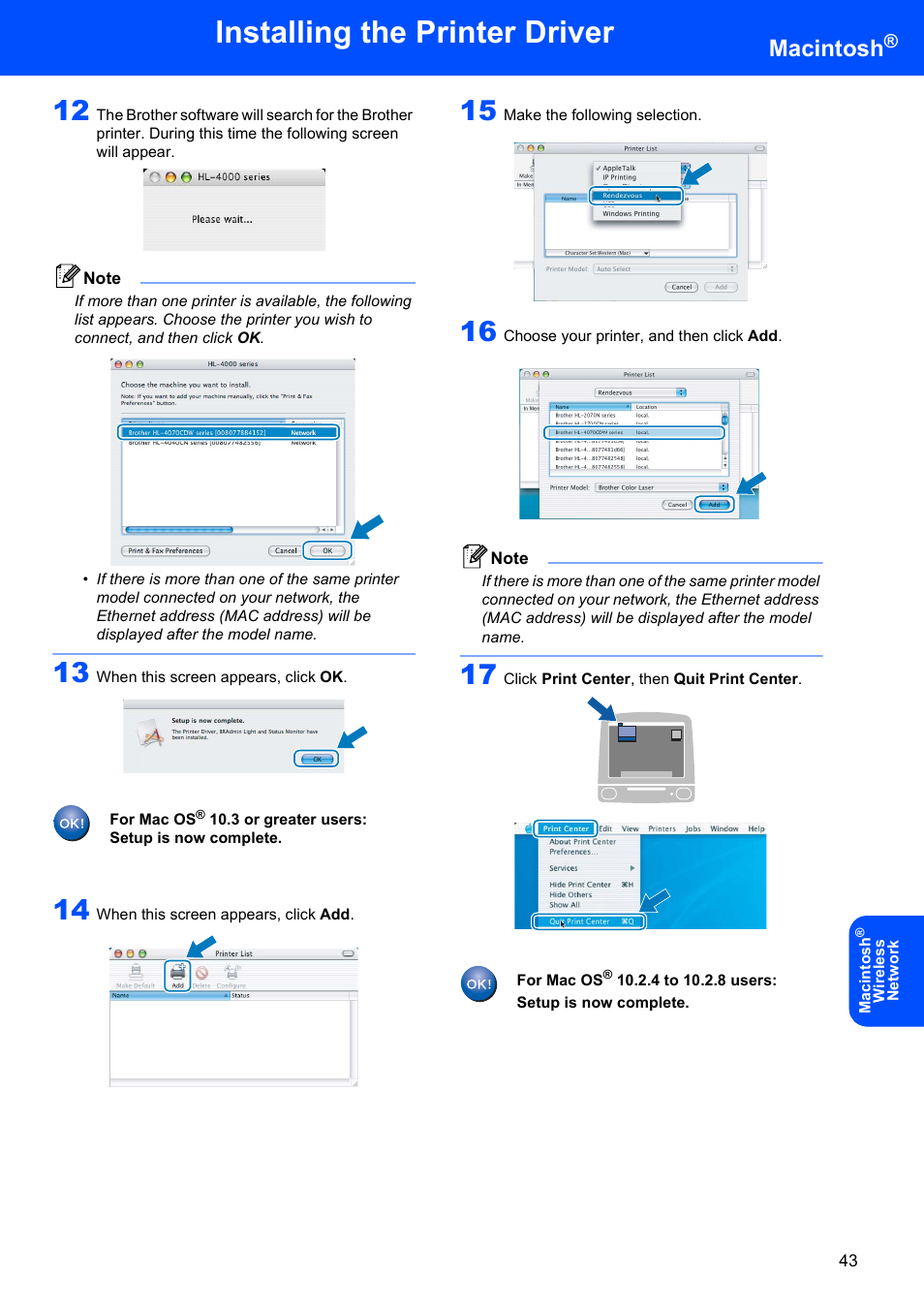 Installing the printer driver, Macintosh | Brother HL-4070CDW User Manual | Page 45 / 58