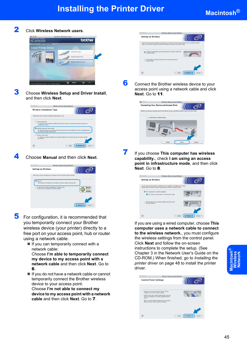 Installing the printer driver, Macintosh | Brother HL-4070CDW User Manual | Page 47 / 58