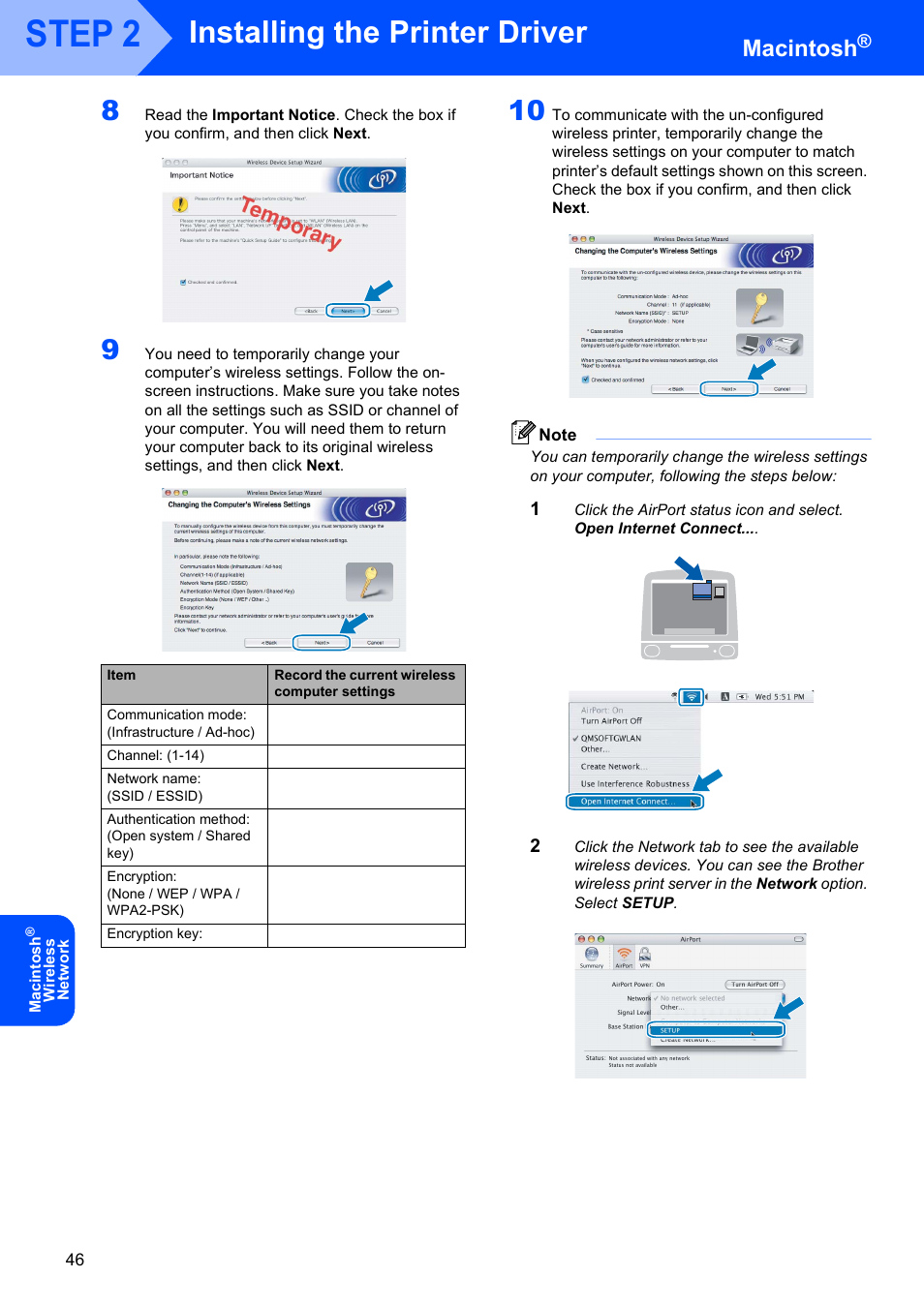 Step 2, Installing the printer driver, Macintosh | Brother HL-4070CDW User Manual | Page 48 / 58