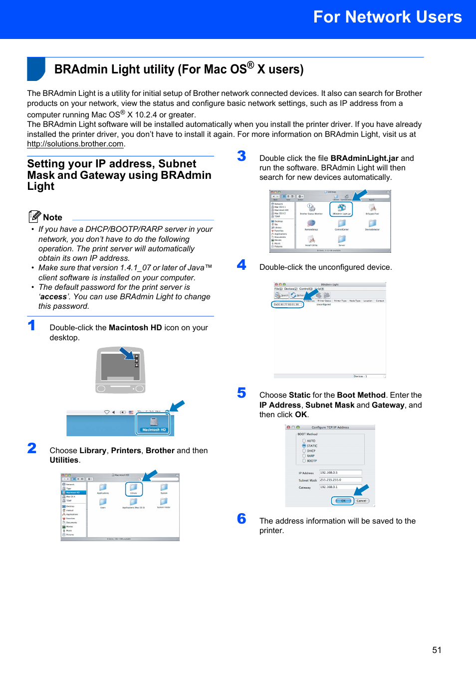 Bradmin light utility (for mac os® x users), Bradmin light utility (for mac os, For network users | X users) | Brother HL-4070CDW User Manual | Page 53 / 58