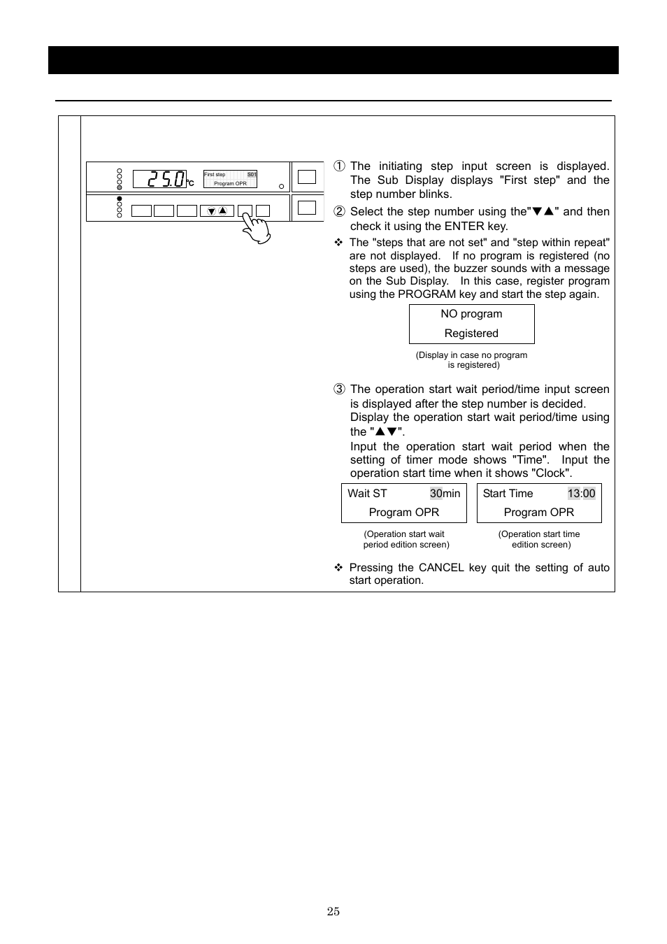 Operation method, Program operation, Set step number and start wait period/ time | Yamato Scientific IN803 Low Temperature Incubators User Manual | Page 29 / 68