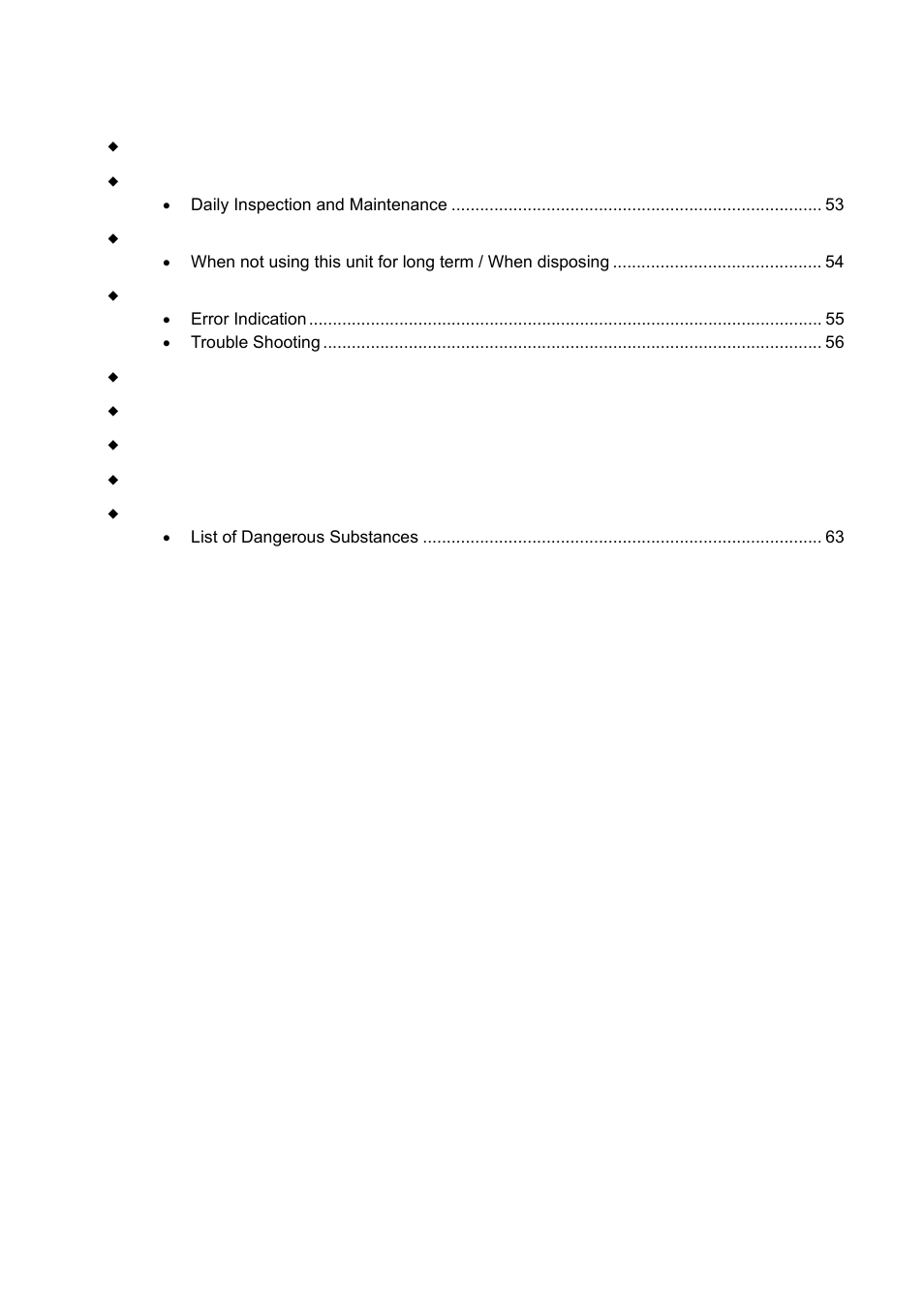 Handling precautions, Maintenance method, Long storage and disposal | After service and warranty, Specification, Wiring diagram, Replacement parts table, Reference | Yamato Scientific IN803 Low Temperature Incubators User Manual | Page 4 / 68