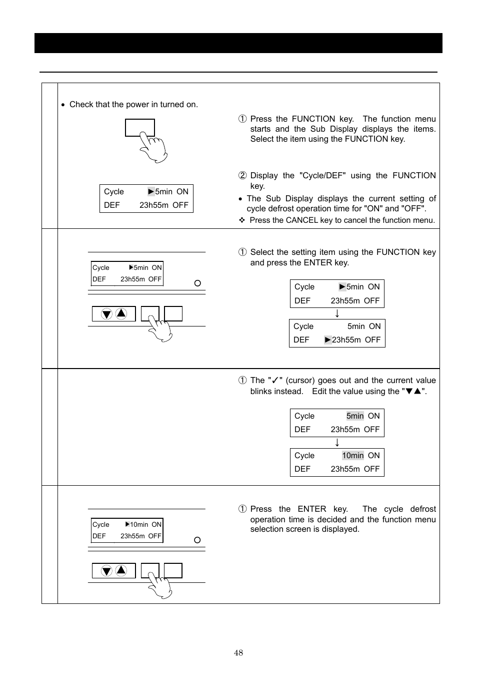 Operation method, Set the cycle defrost operation time | Yamato Scientific IN803 Low Temperature Incubators User Manual | Page 52 / 68