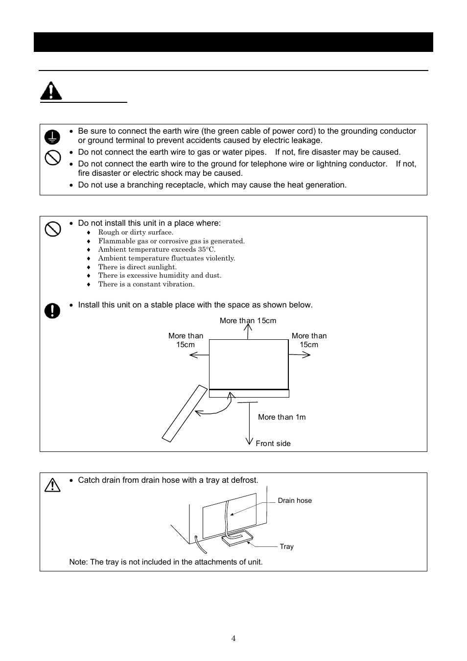 Before using this unit, Warning, Requirements for installation | Yamato Scientific IN803 Low Temperature Incubators User Manual | Page 8 / 68