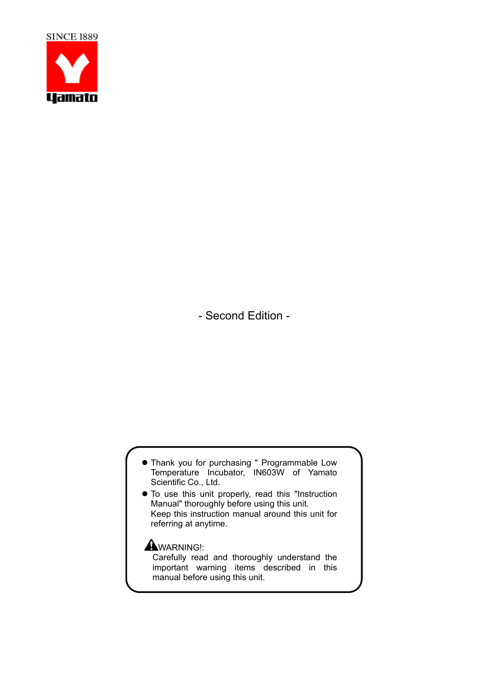 Yamato Scientific IN603W Low Temperature Incubators User Manual | 67 pages