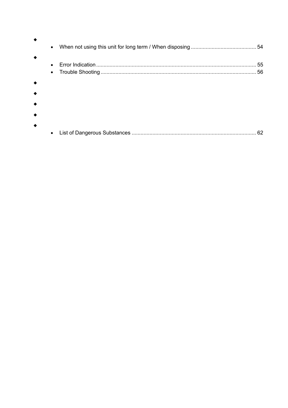 Long storage and disposal, After service and warranty, Specification | Wiring diagram, Replacement parts table, Reference | Yamato Scientific IN603W Low Temperature Incubators User Manual | Page 4 / 67