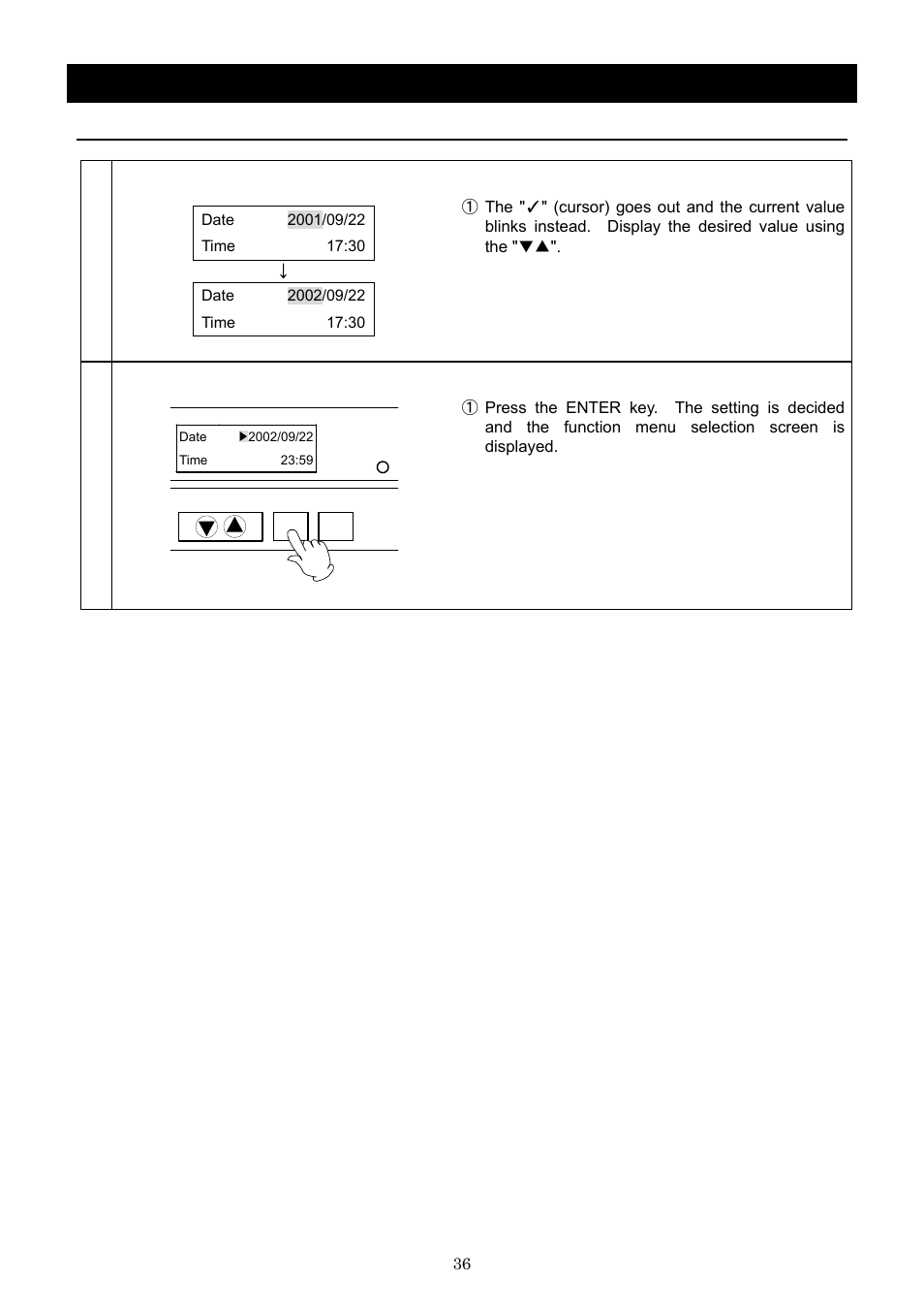 Operation method, Set clock | Yamato Scientific IN603W Low Temperature Incubators User Manual | Page 40 / 67