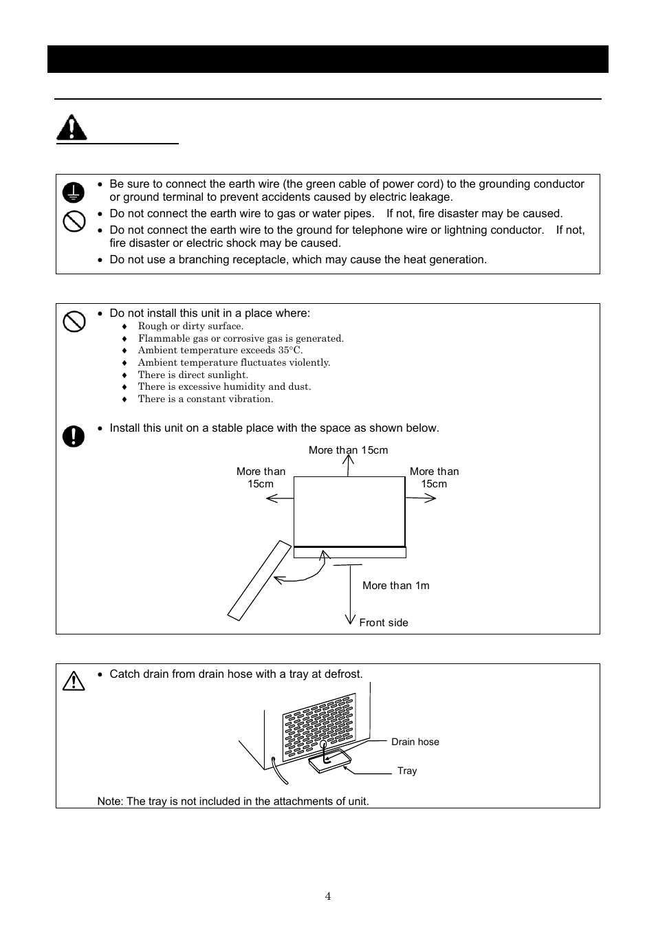 Before using this unit, Warning, Requirements for installation | Yamato Scientific IN603W Low Temperature Incubators User Manual | Page 8 / 67